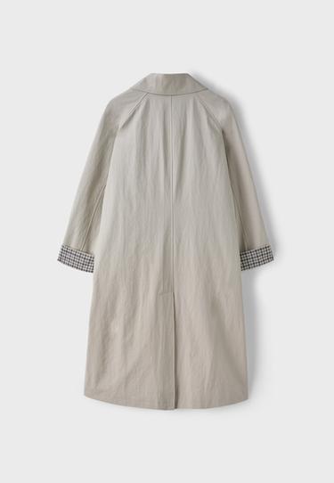 Long check-lined trench coat — Beige 8