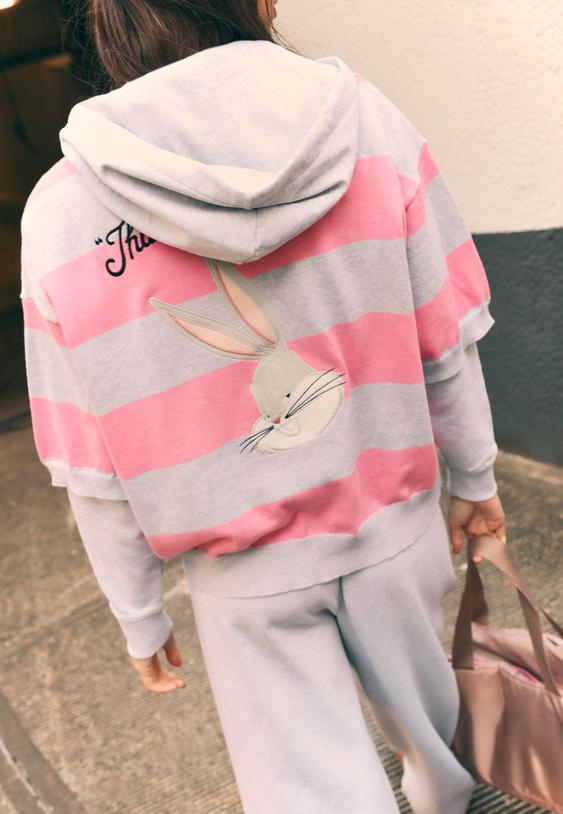 Stradivarius Bugs Bunny Knit Polo Shirt Pastel Pink M