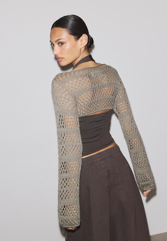 Stradivarius Boléro En Maille Kaki S