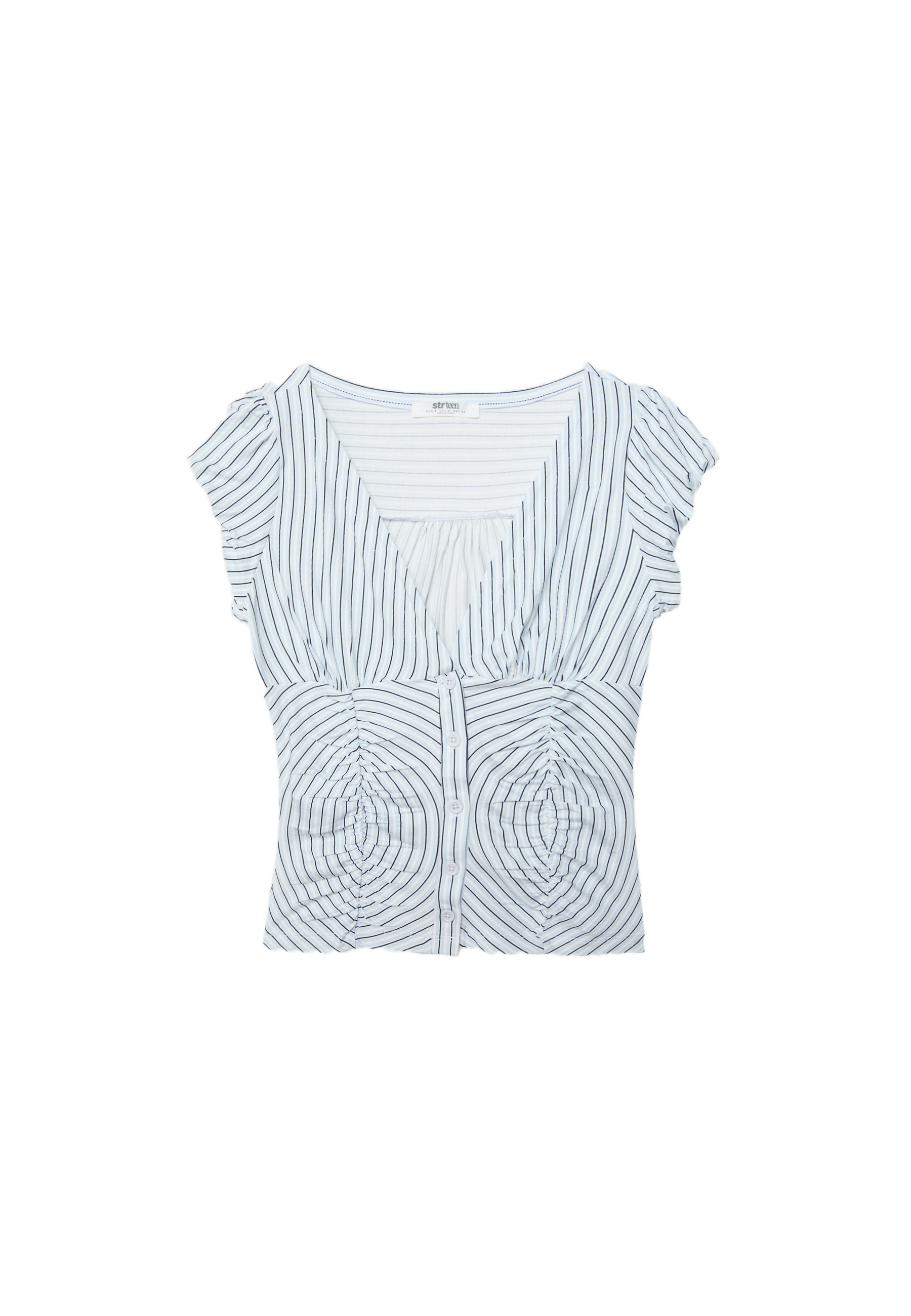 Gathered short sleeve shirt — Sky blue
