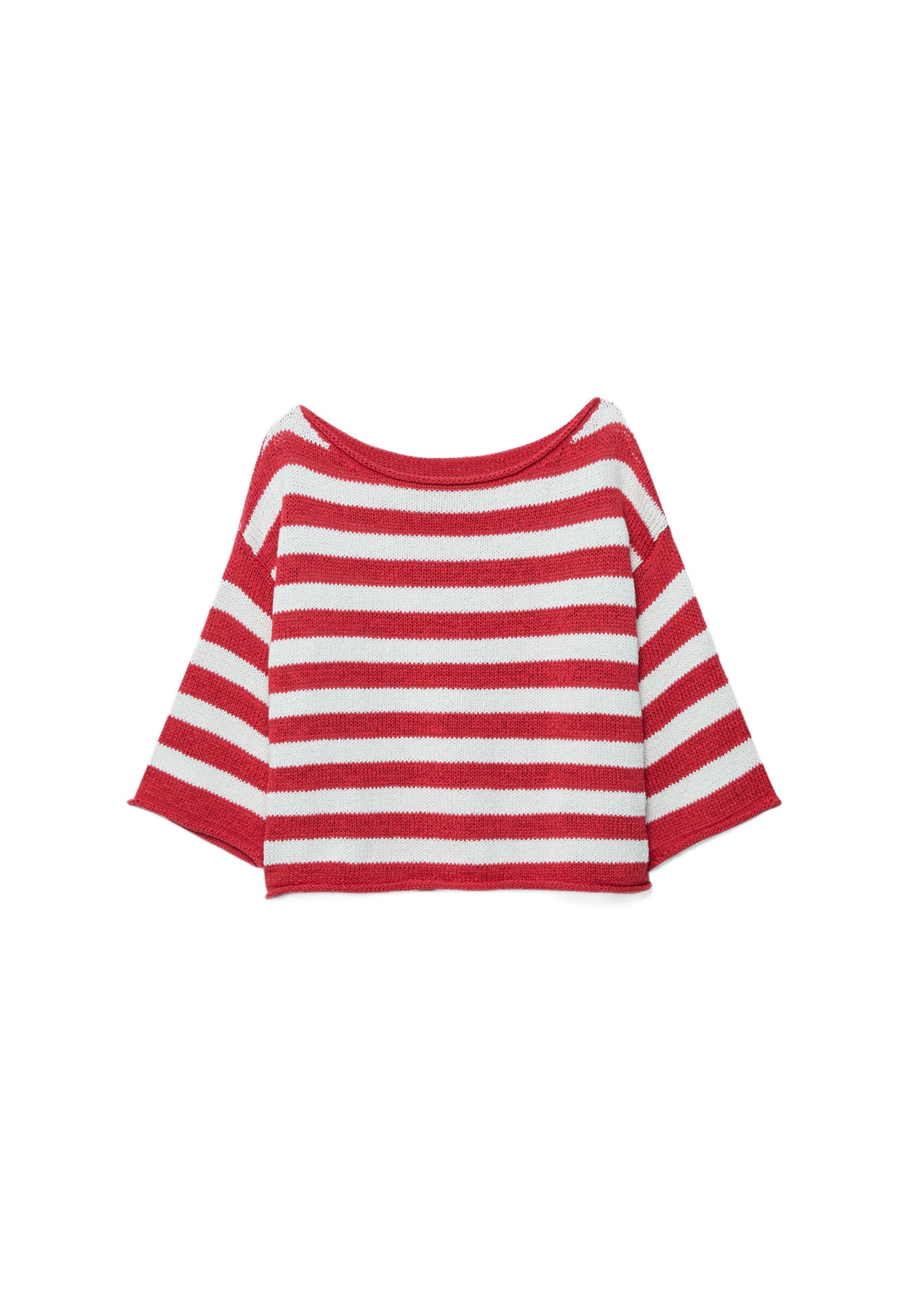 Boat neck knit sweater — Red