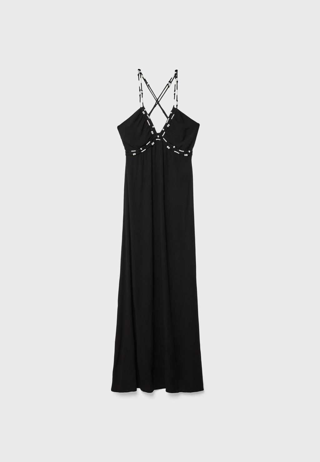 Langes, fließendes Kleid mit Perlenbesatz
