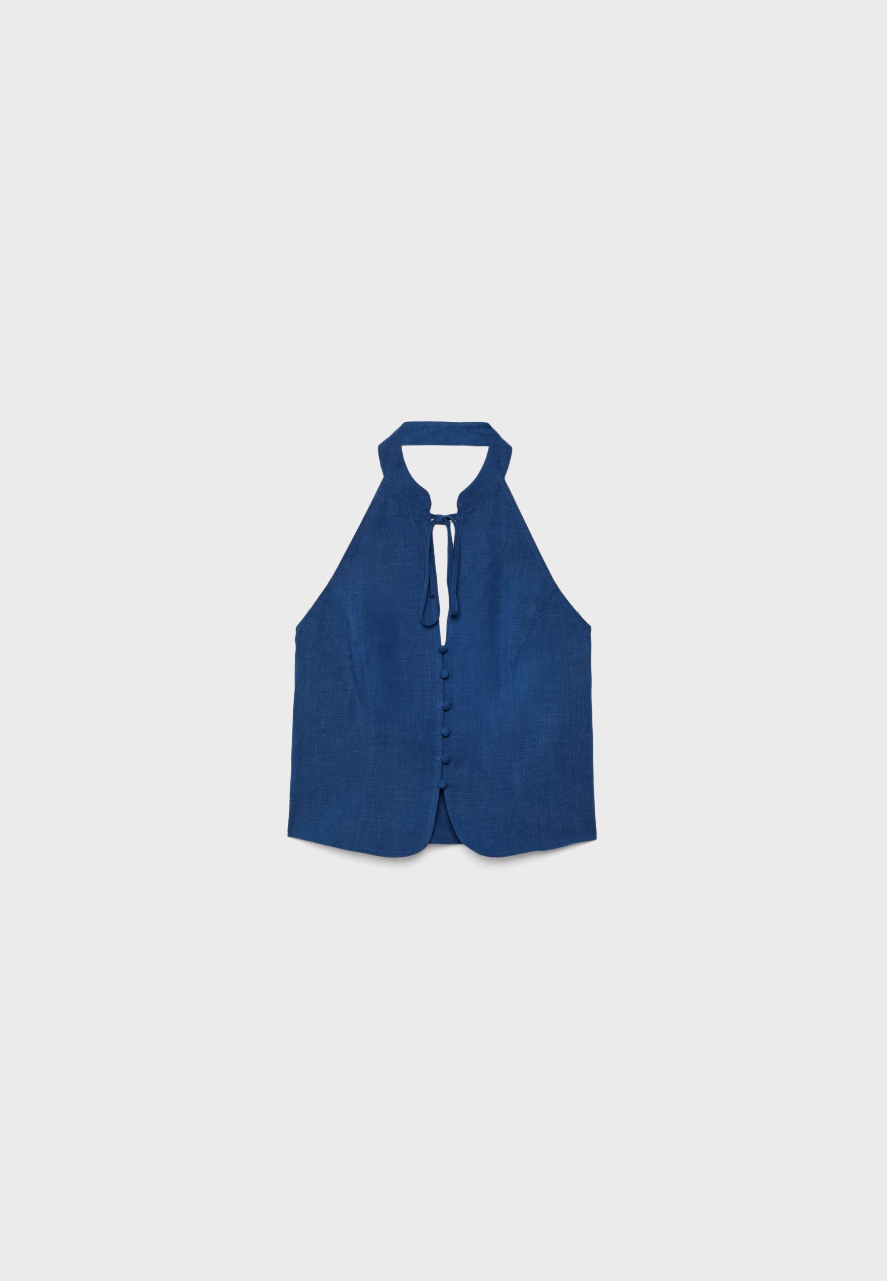Qipao halter neck button top — Electric blue