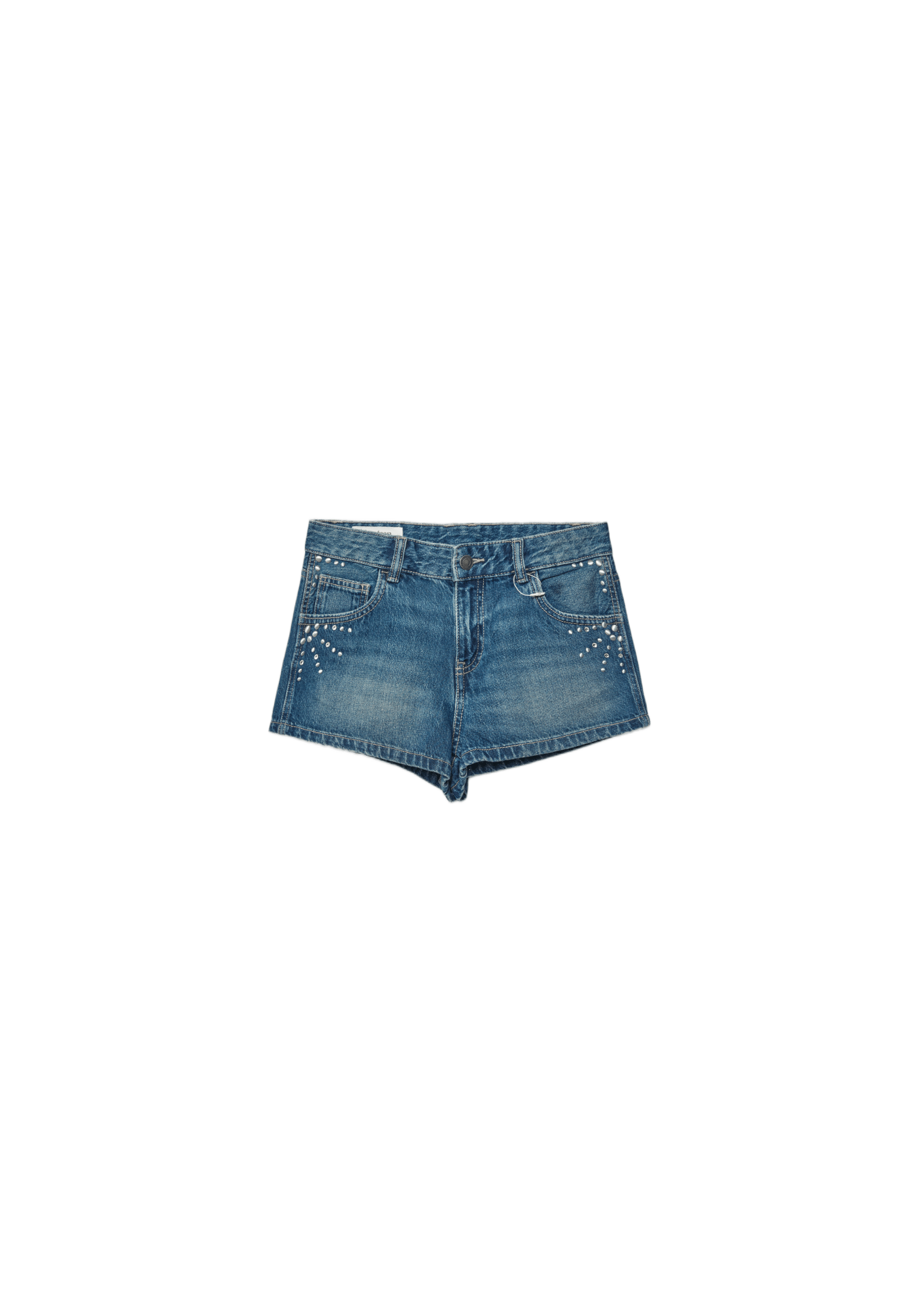 Mini denim shorts with studs — MEDIUM LIGHT BLUE DENIM