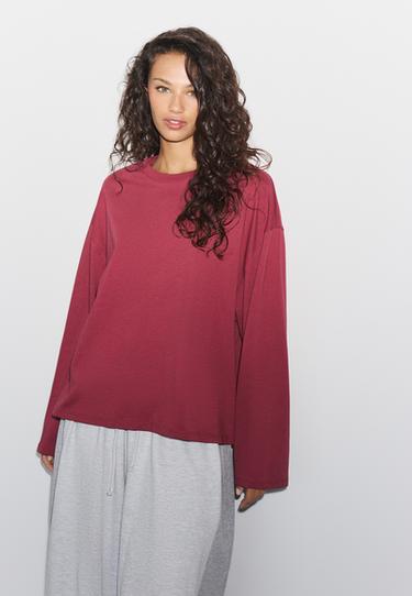 Boxy long sleeve T-shirt — Dark red 3