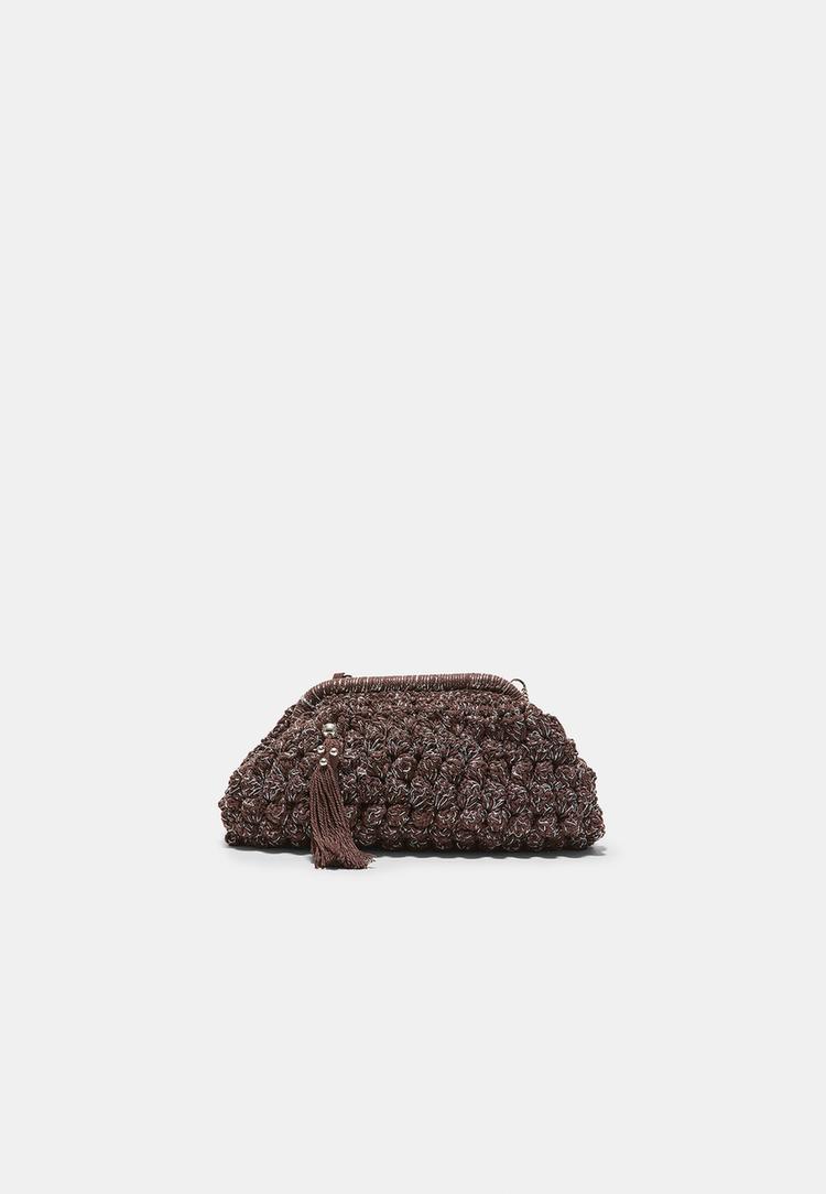 Beuteltasche aus metallisiertem Häkelgarn Braun OS
