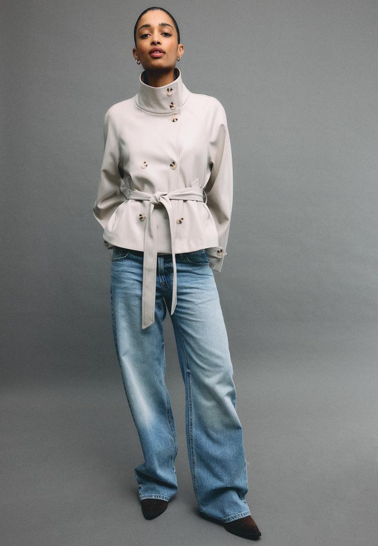 dik yaka suni deri trenckot