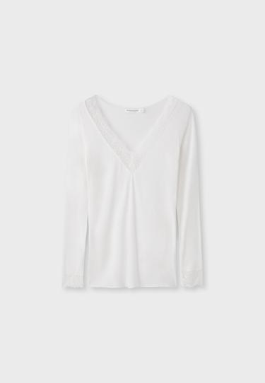 Cashmere V-neck long sleeve T-shirt — Vanilla 8