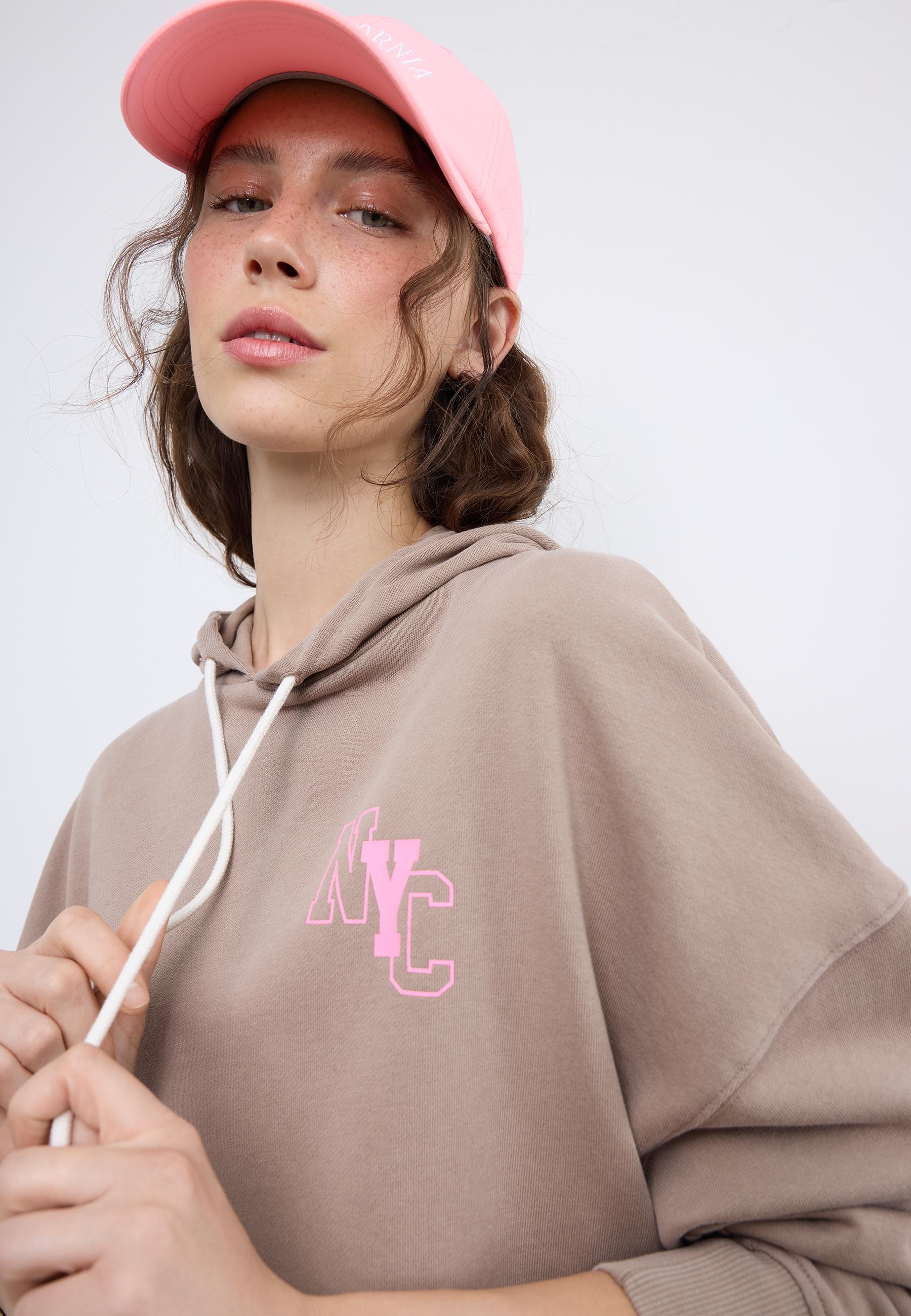 Positional washed-effect hood sweatshirt — Beige
