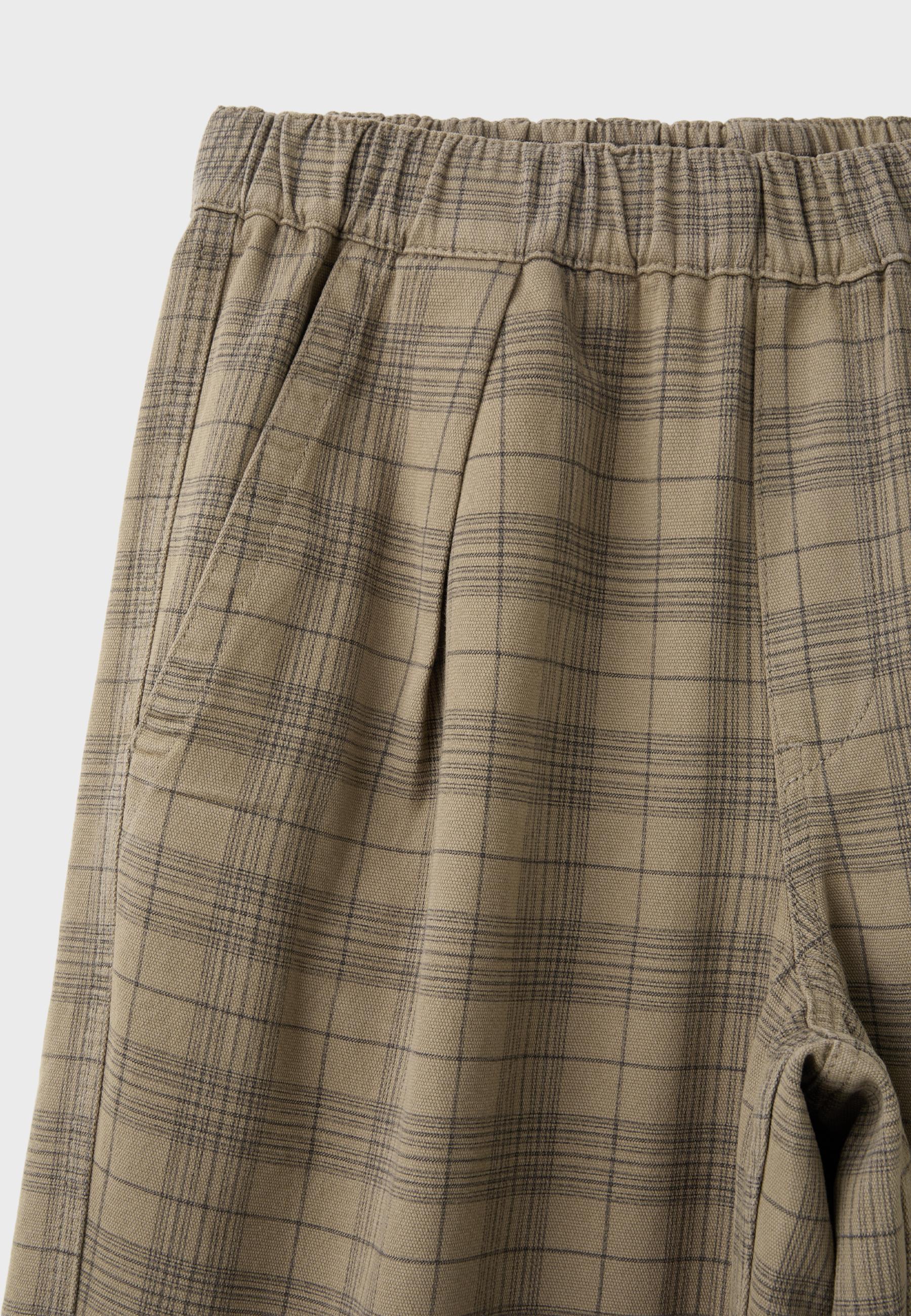 Checked wide straight-leg trousers — Beige