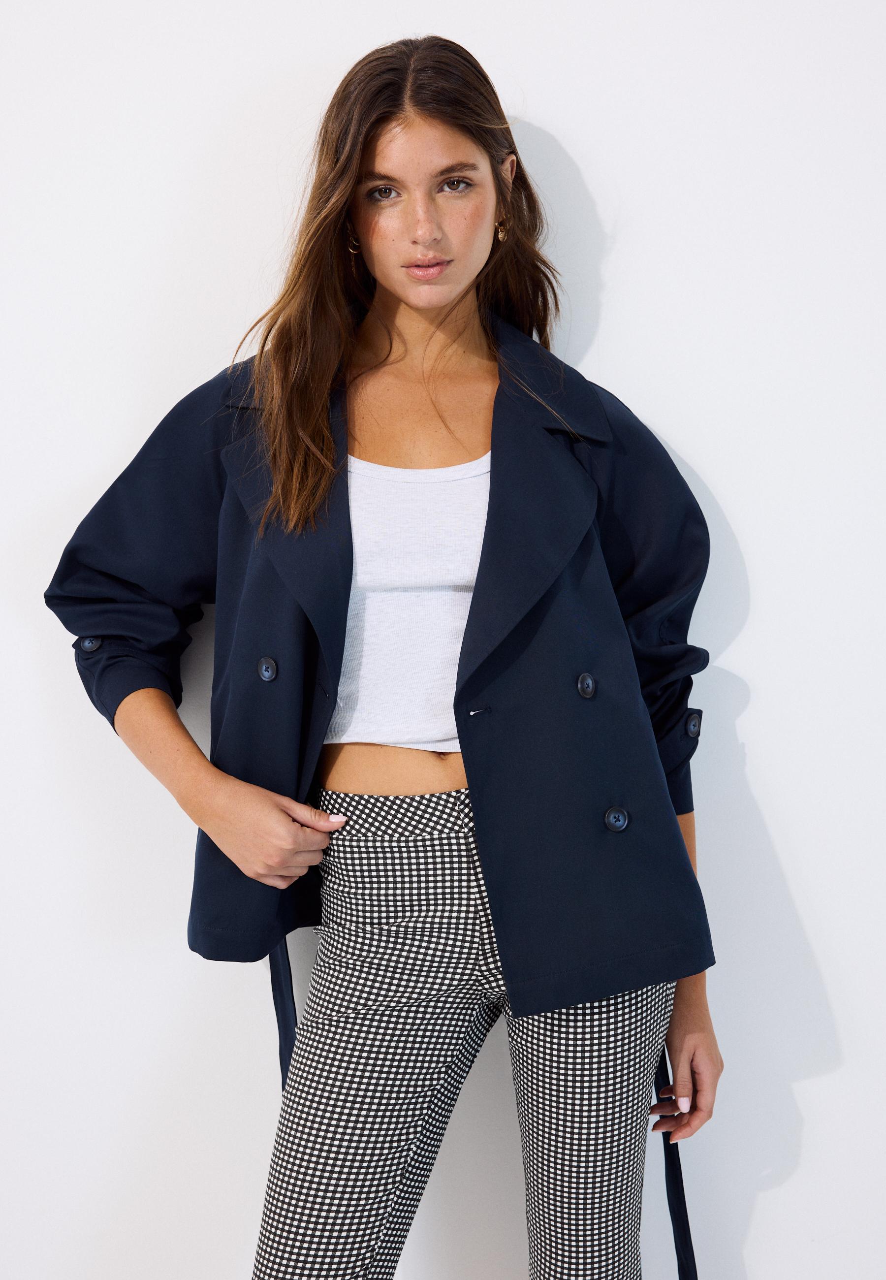 Short flowing belted trench coat — Blue