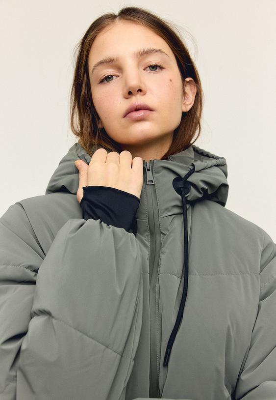 Stradivarius Hooded Padded Jacket Khaki M