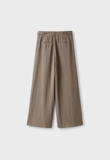 Adjustable rustic wide-leg button trousers — Brown 8