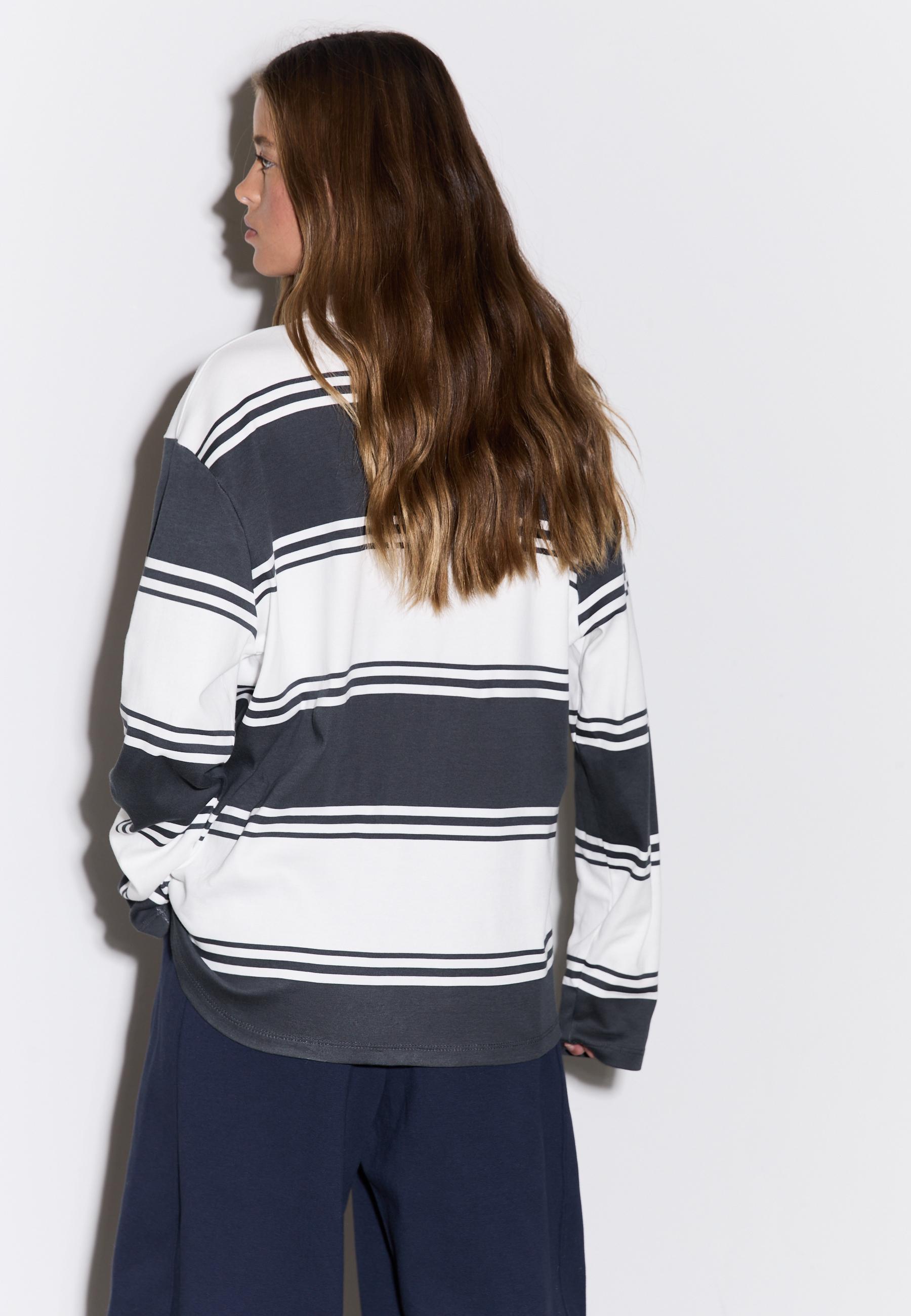 Oversize Striped Polo Shirt — Dark grey
