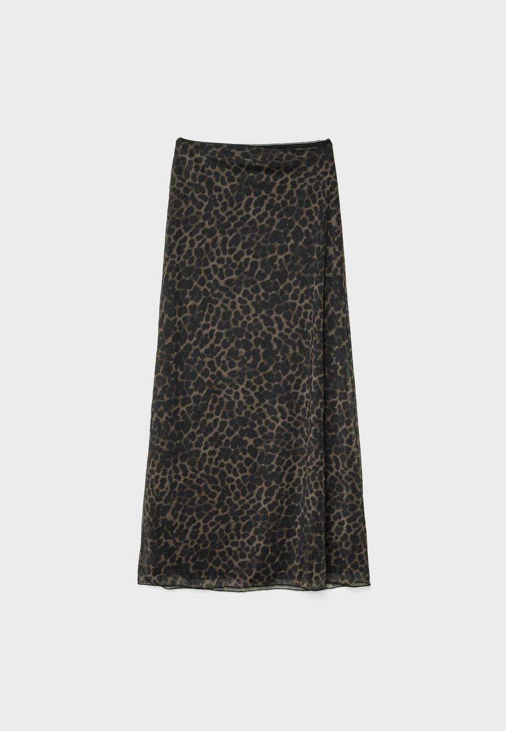 Leopard print tulle midi skirt