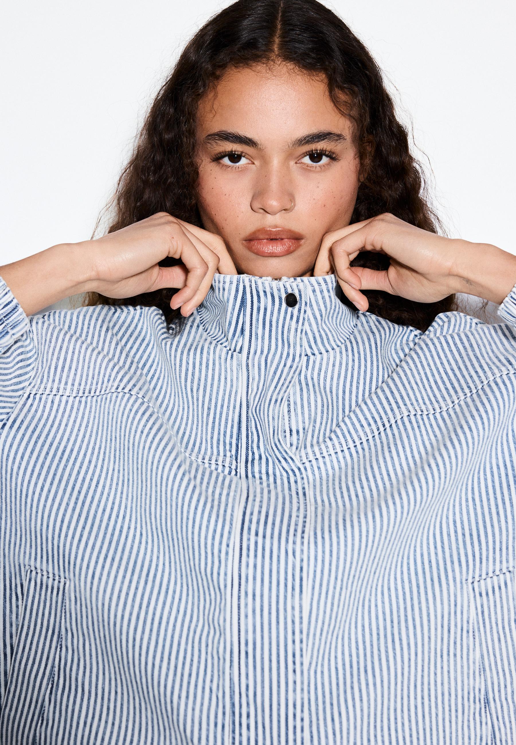 Striped denim jacket — GREY DENIM WASH