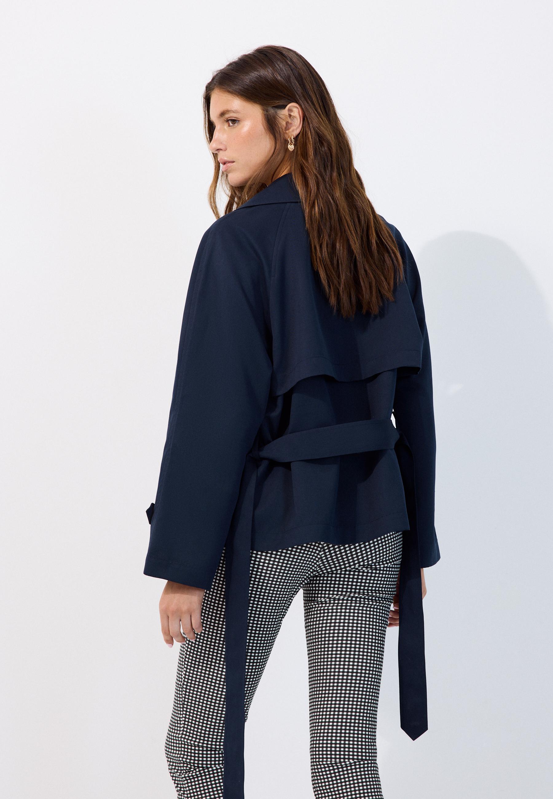 Short flowing belted trench coat — Blue