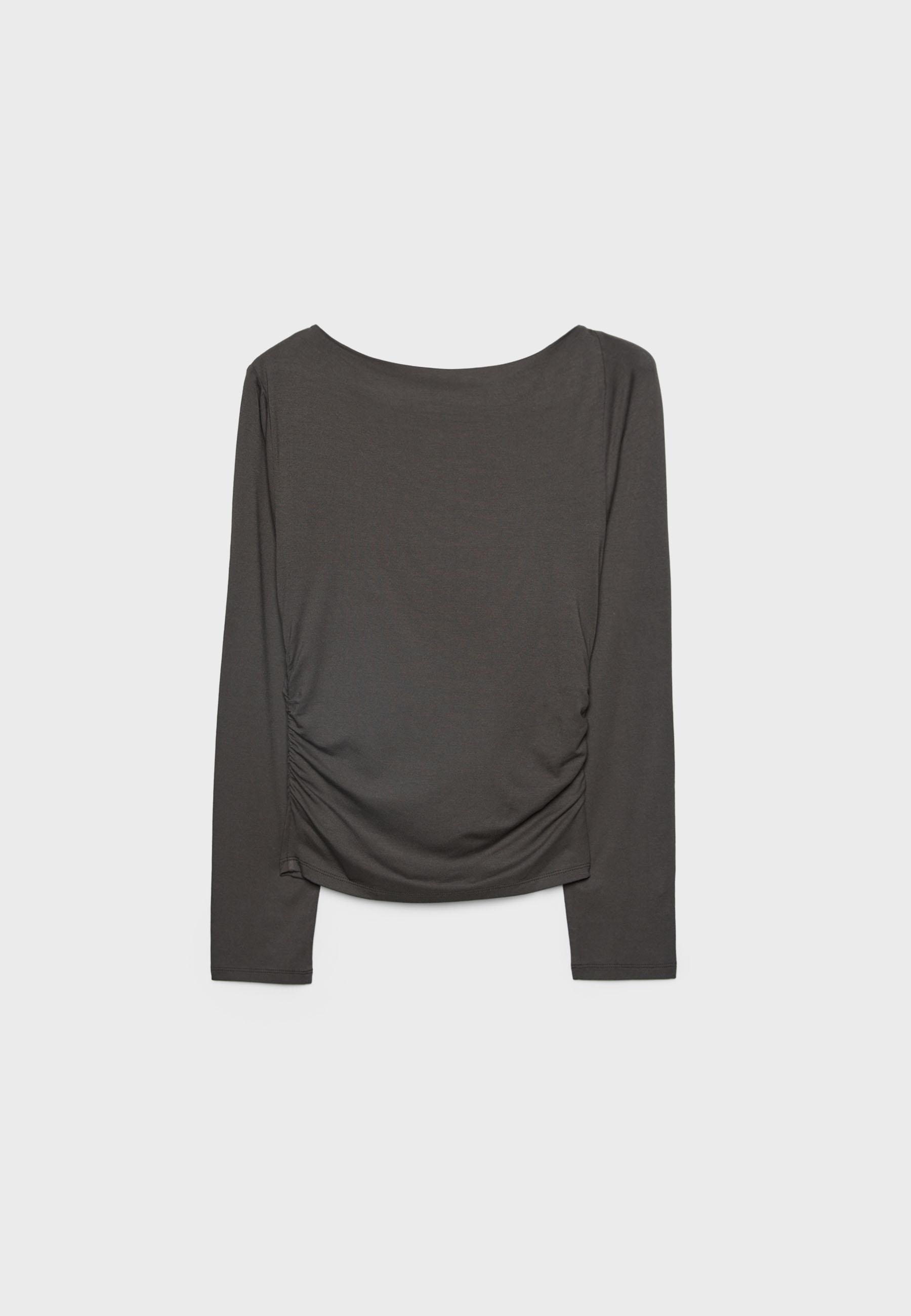 Asymmetric T-shirt with eyelets — Brown