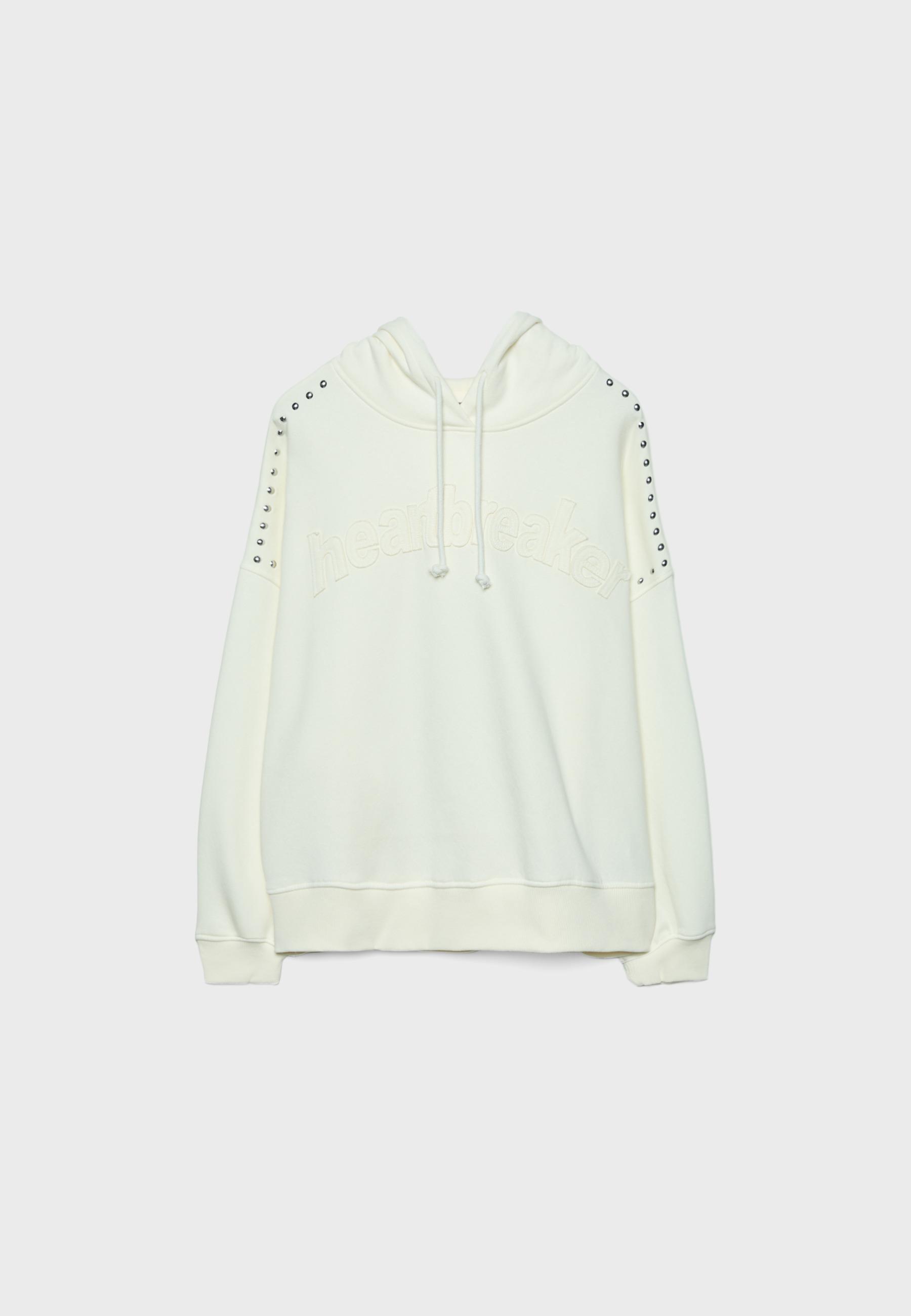 Studded Embroidered Hooded Sweatshirt — Ecru