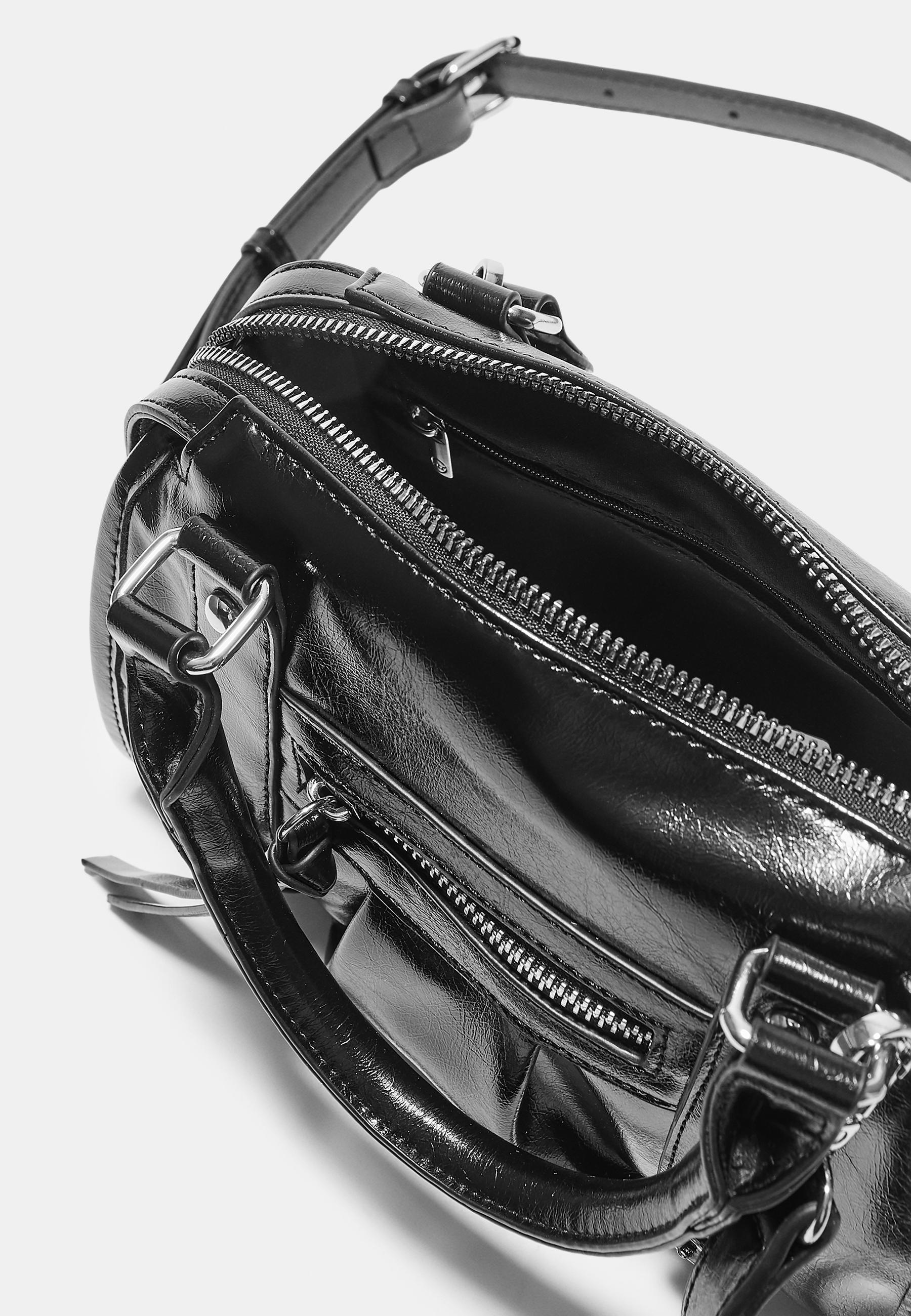 Faux leather crossbody bowling bag — Black