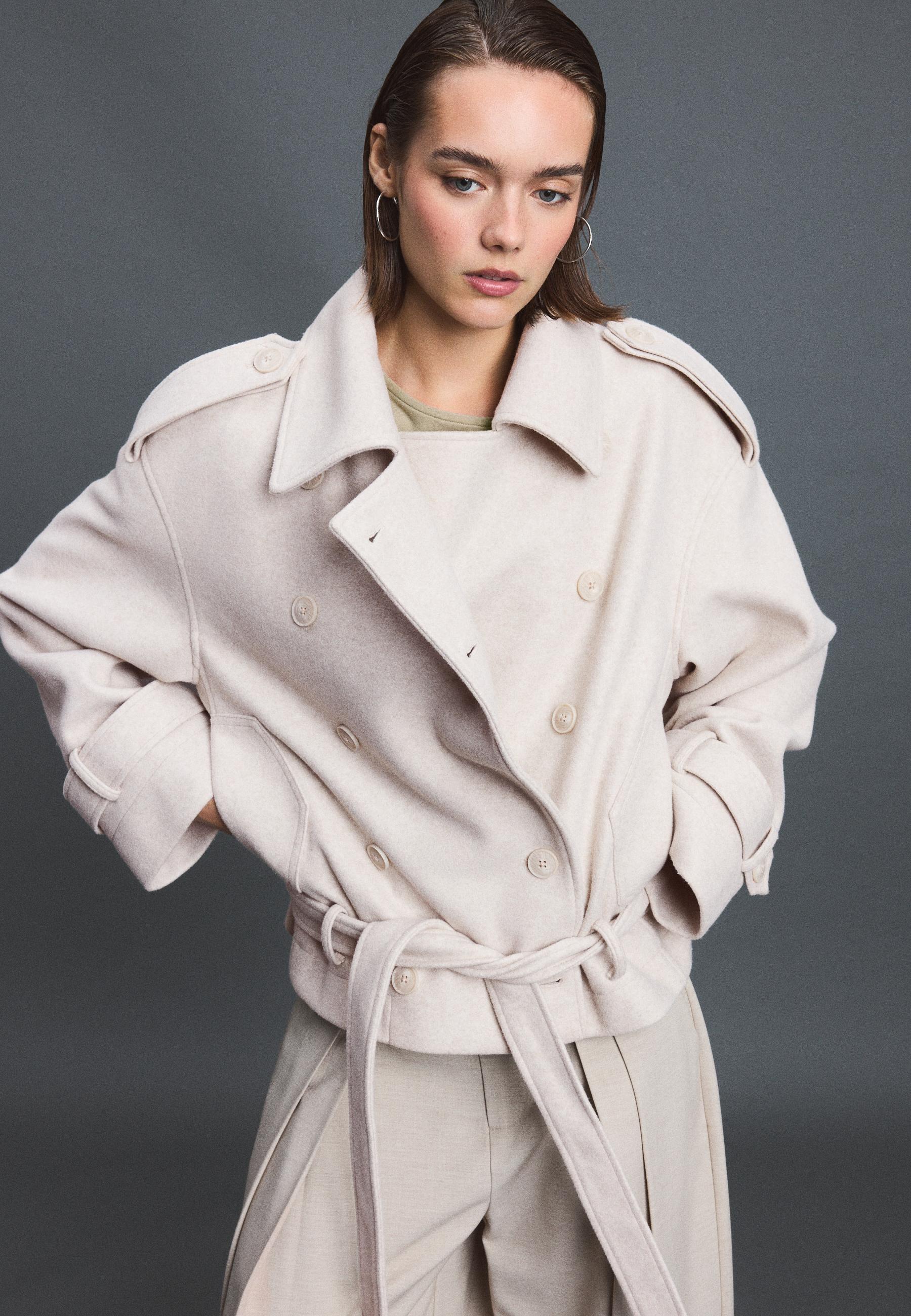 Soft-touch oversize trench coat — Ecru