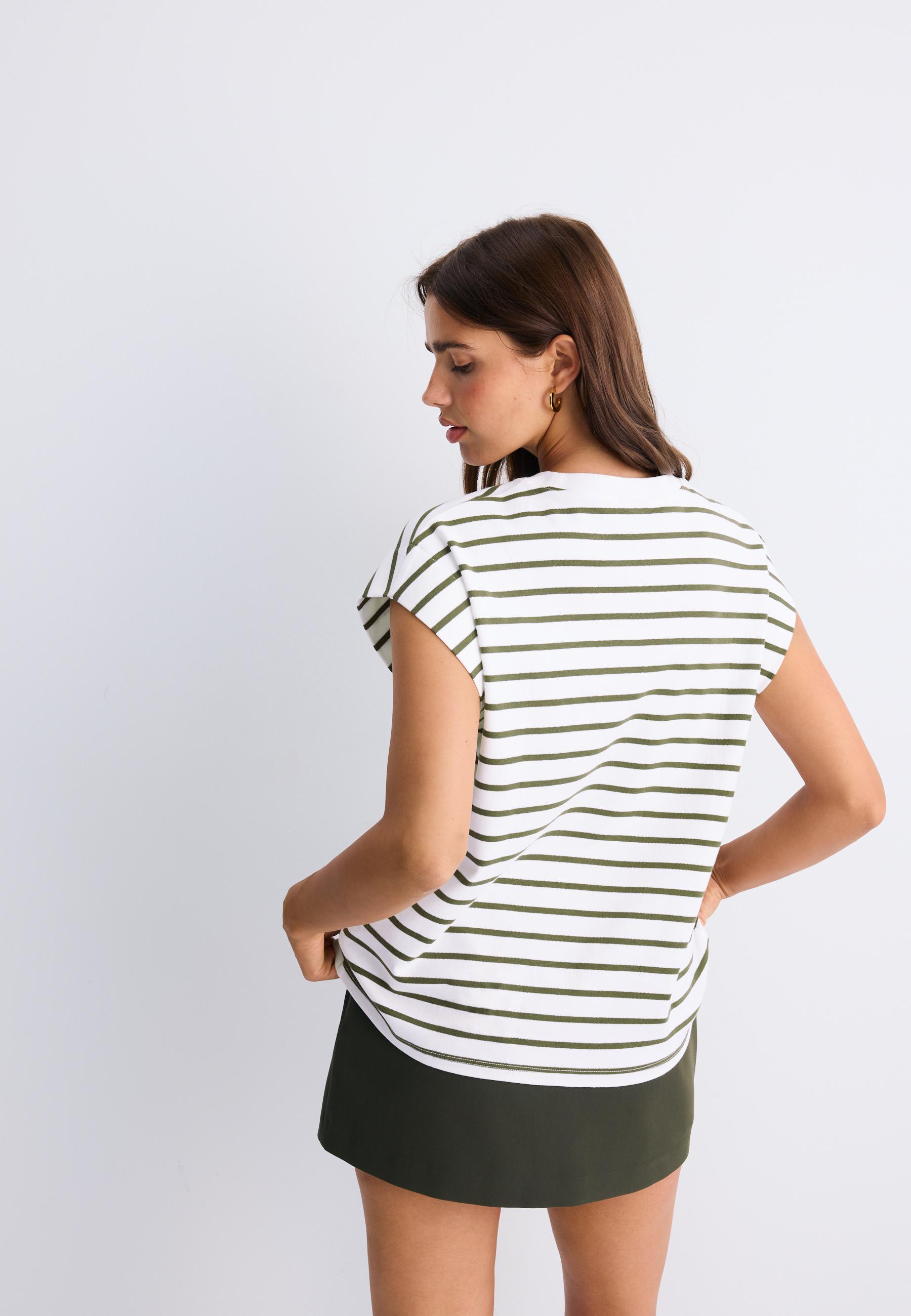 B06 Striped drop sleeve T-shirt — Khaki
