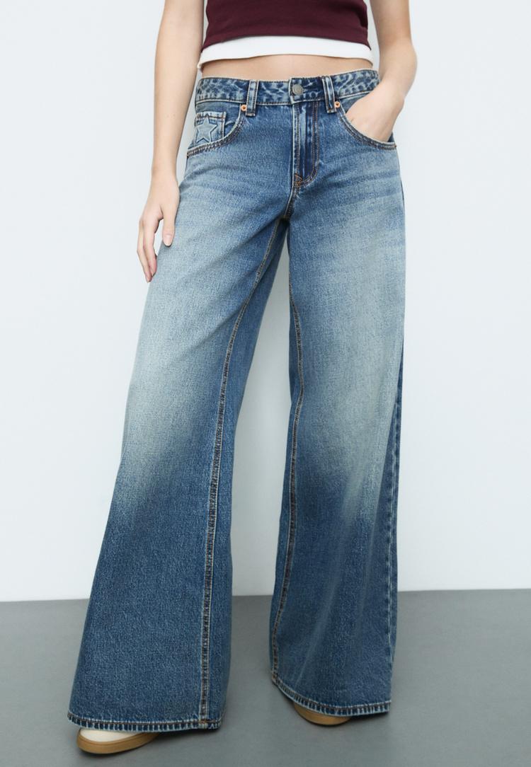 jean taille basse wide leg etoiles