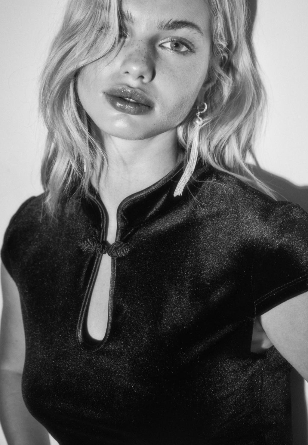 Velvet Qipao collar top