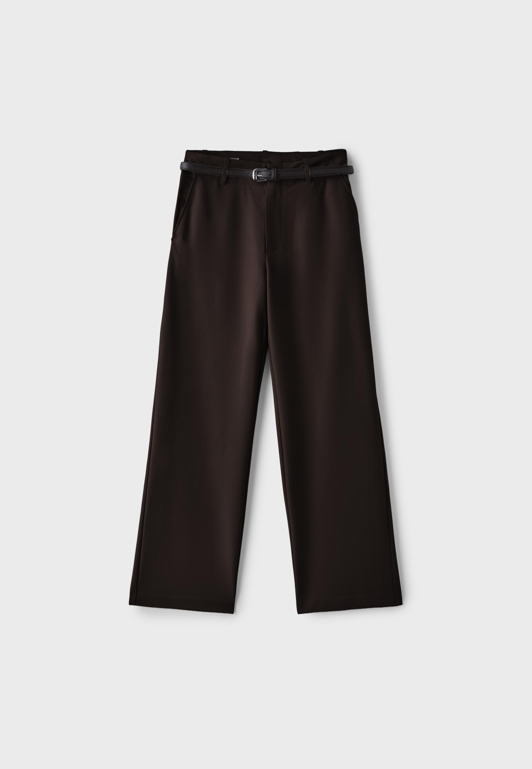 Flowing straight-leg smart trousers with belt — Brown