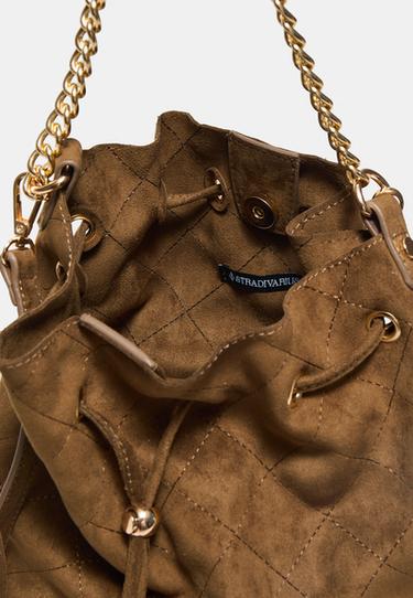 Quilted bucket crossbody bag — Brown 5