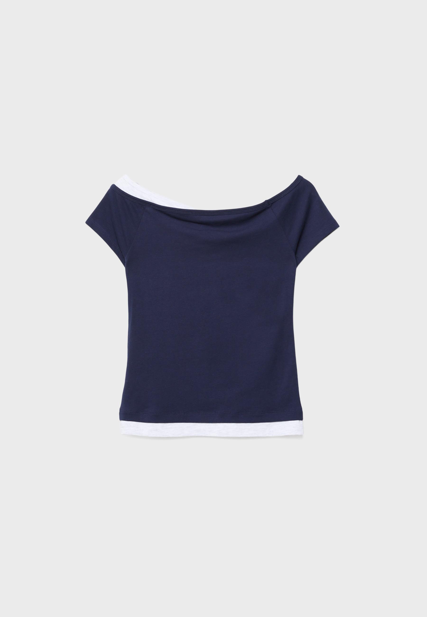Boat neck short sleeve T-shirt — Dark blue