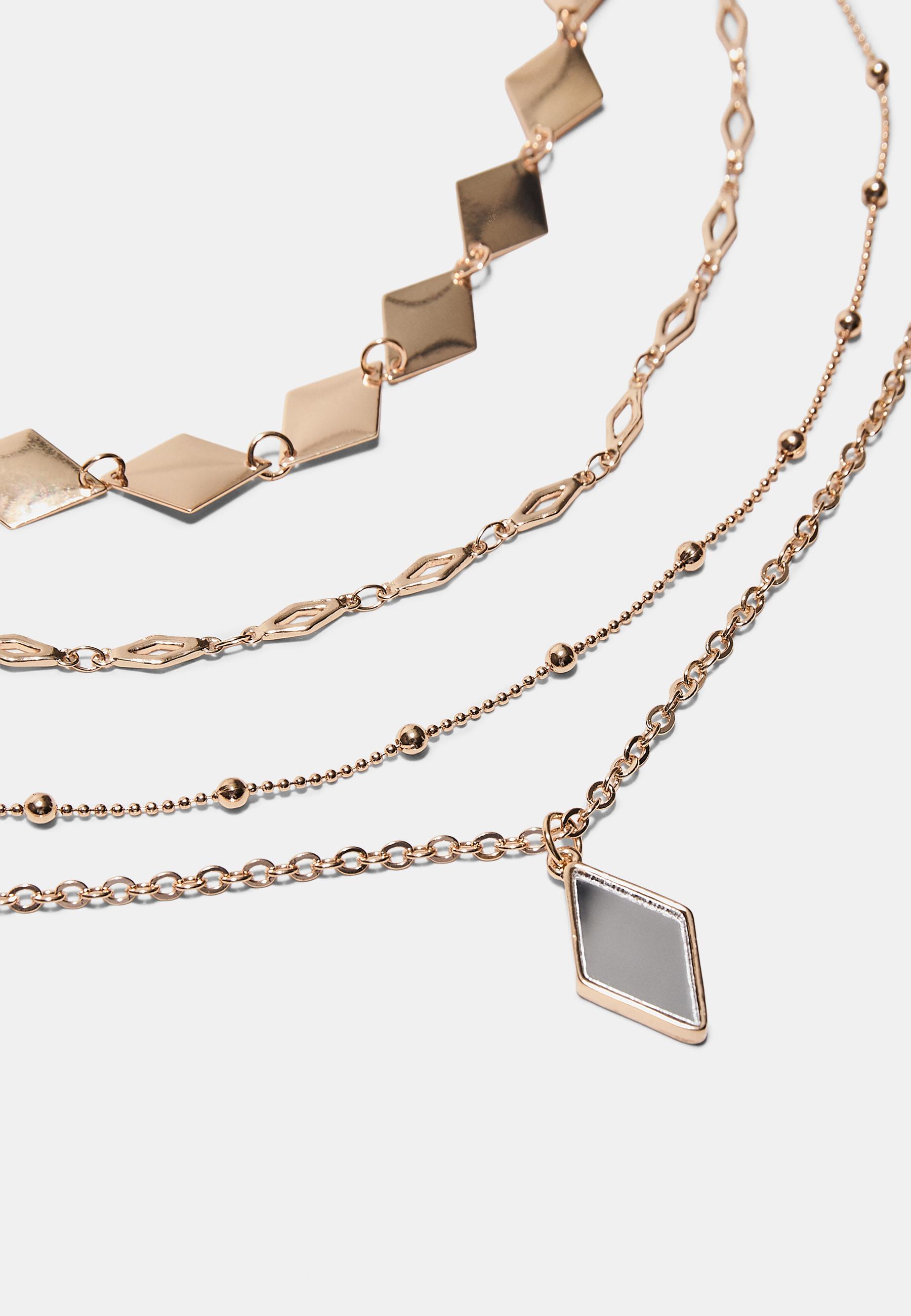 Set of 4 mirror-effect diamond necklaces — Gold
