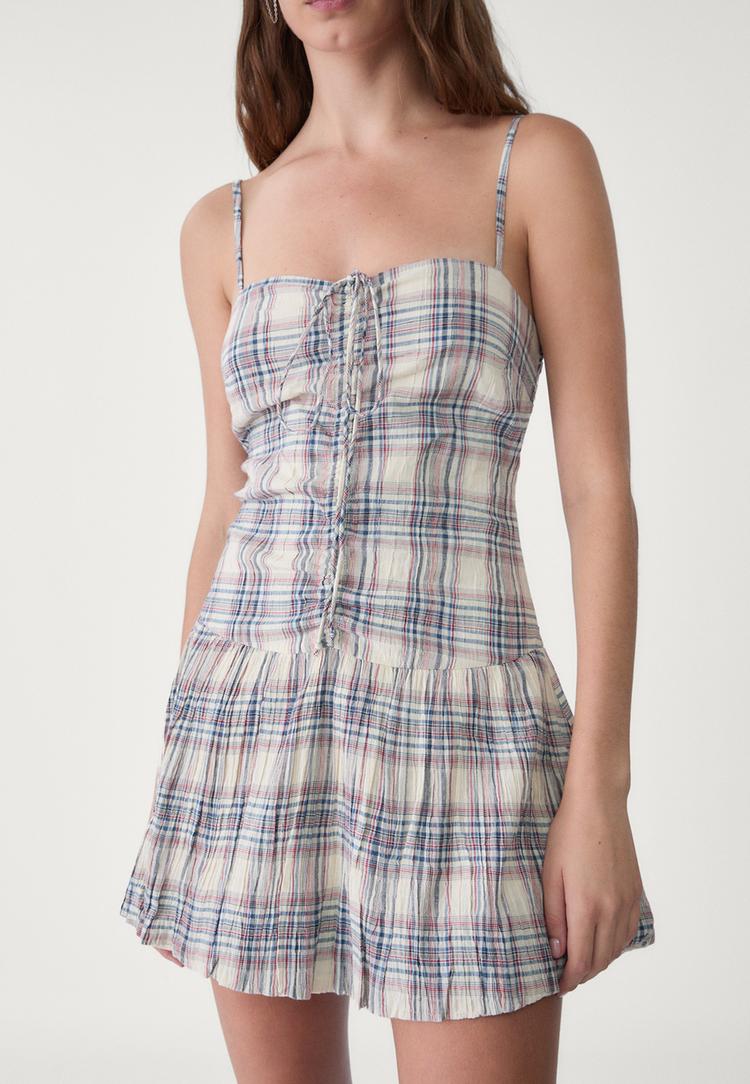 vestido corto globo cuadros