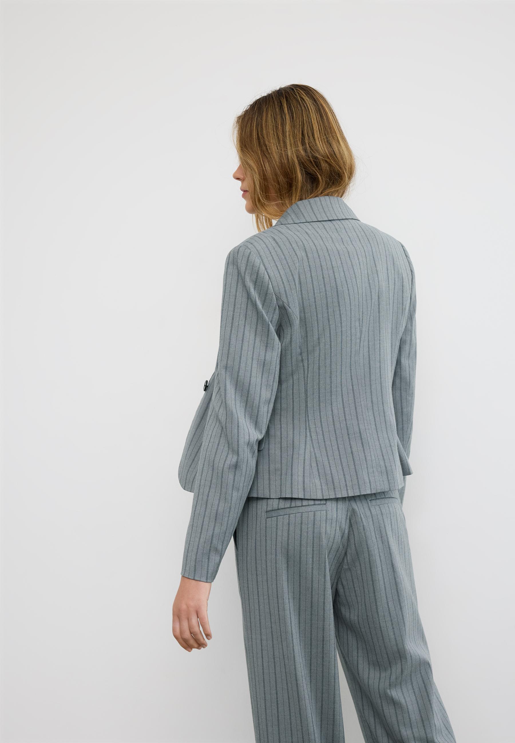 Striped cropped blazer — Grey melange