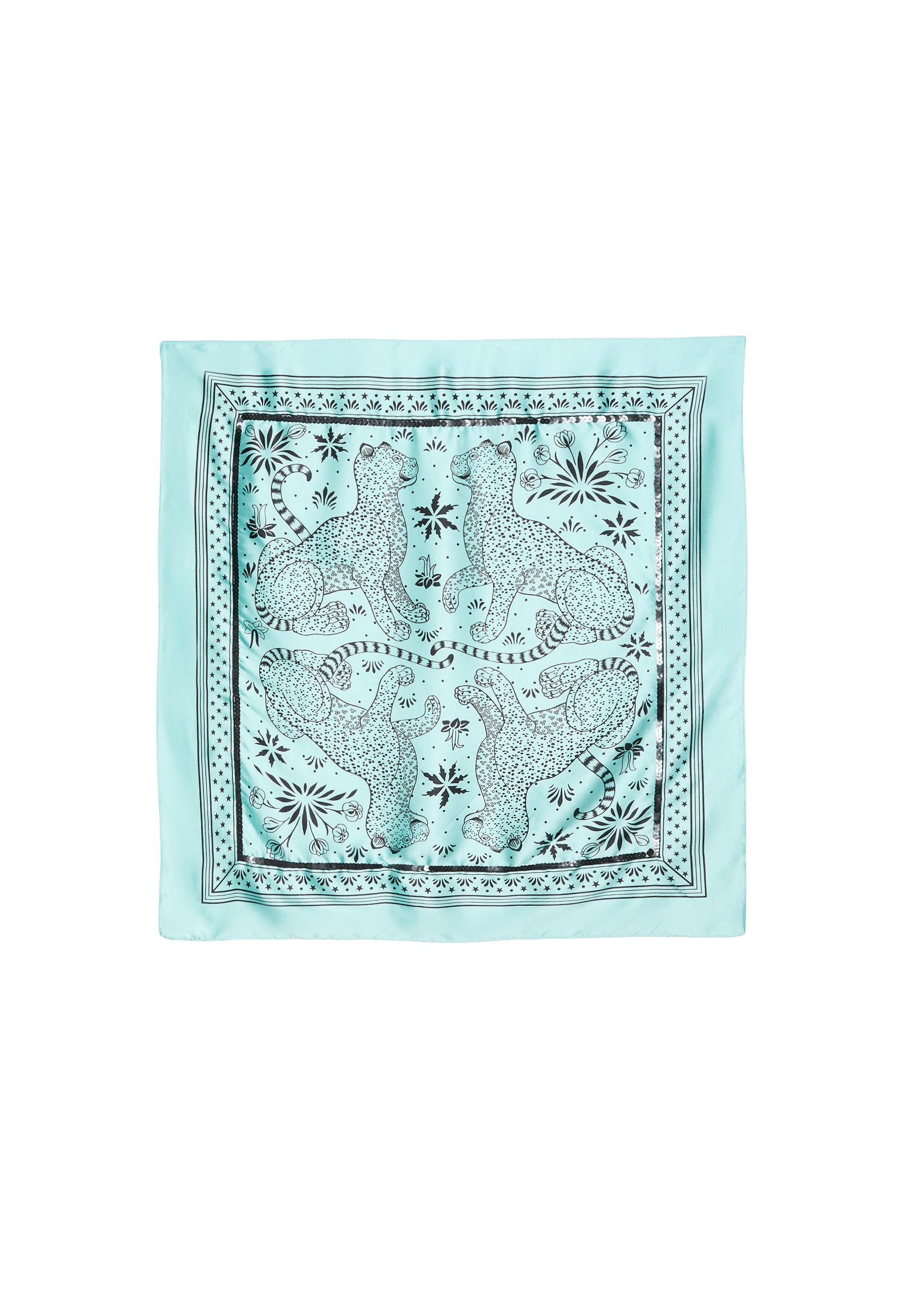 Sequined row print scarf — Sky blue