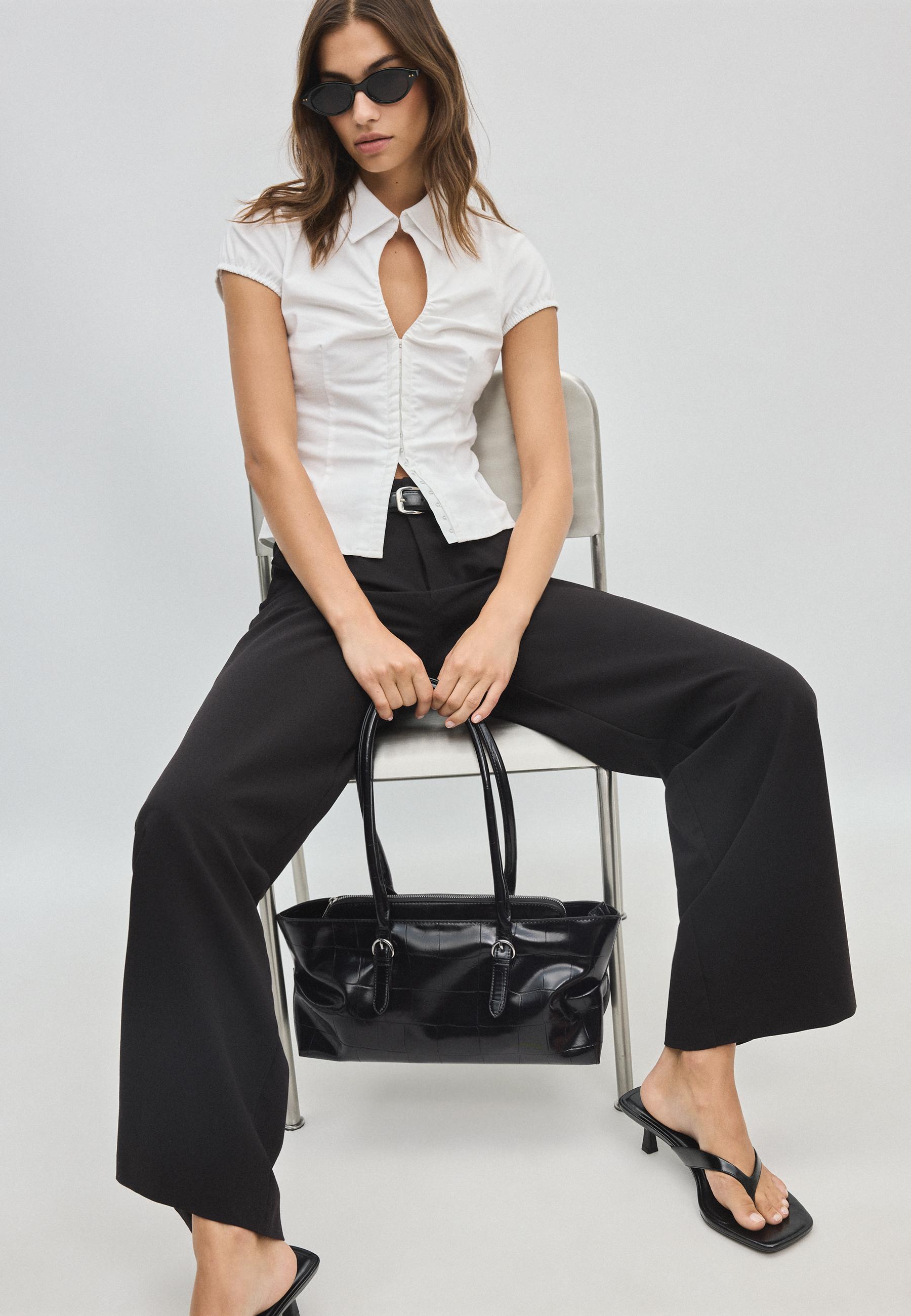 Mock croc city bag with buckles — Black