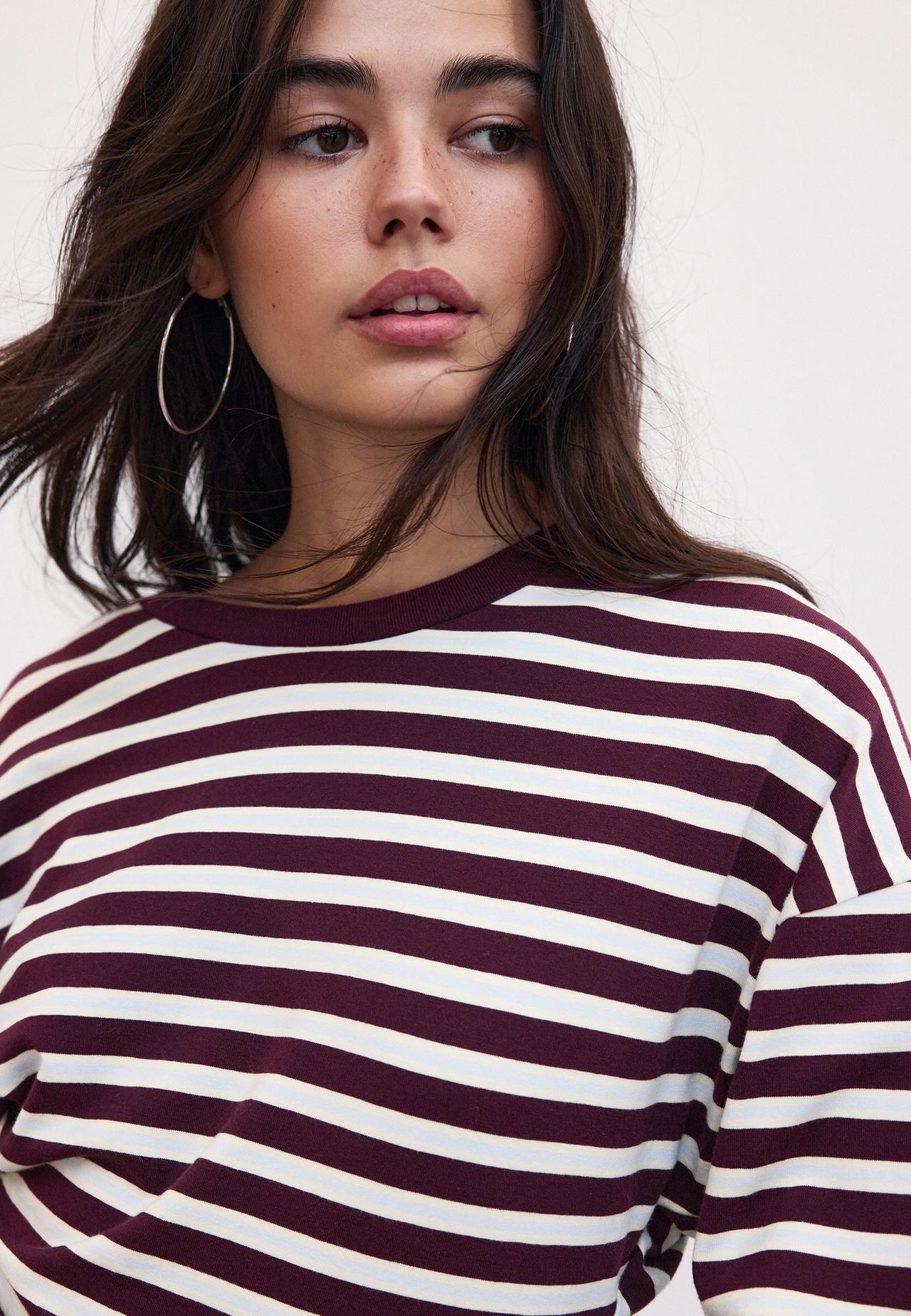 Striped long sleeve Japanese-style top — Dark purple