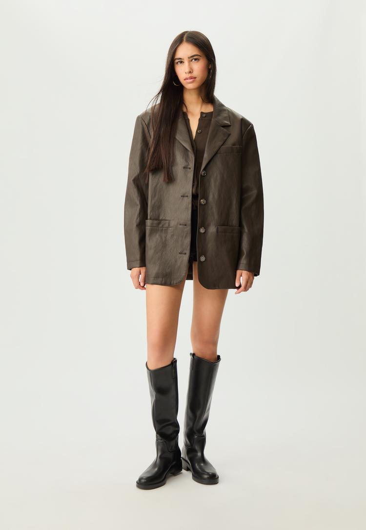 Stradivarius Oversize Sako Z Koženky Brown S