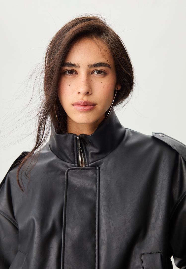 faux leather bomber jacket