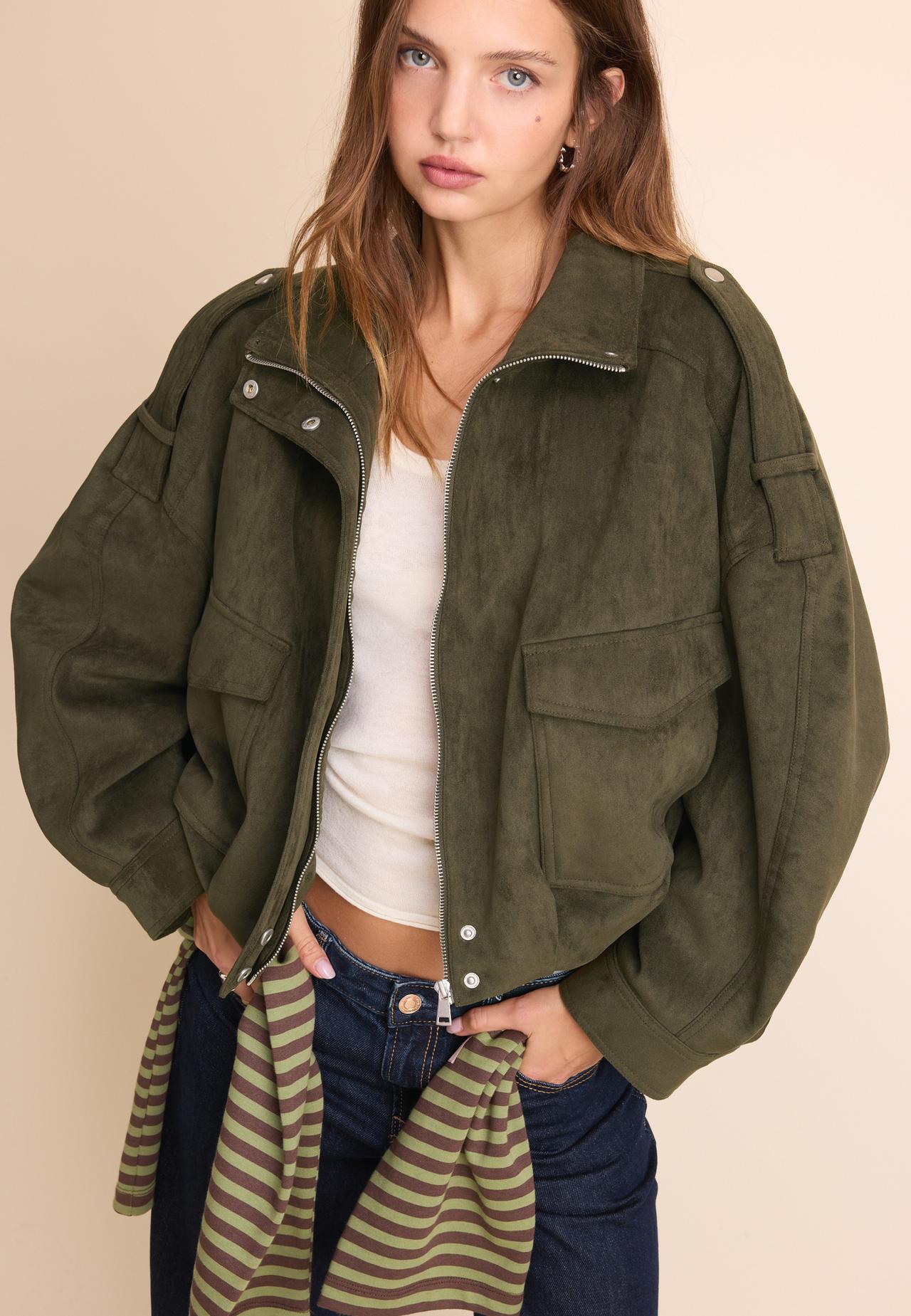 Oversize faux suede jacket — Khaki