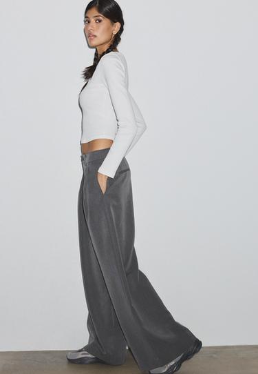 Tailored wide-leg trousers with darts — Dark grey 2