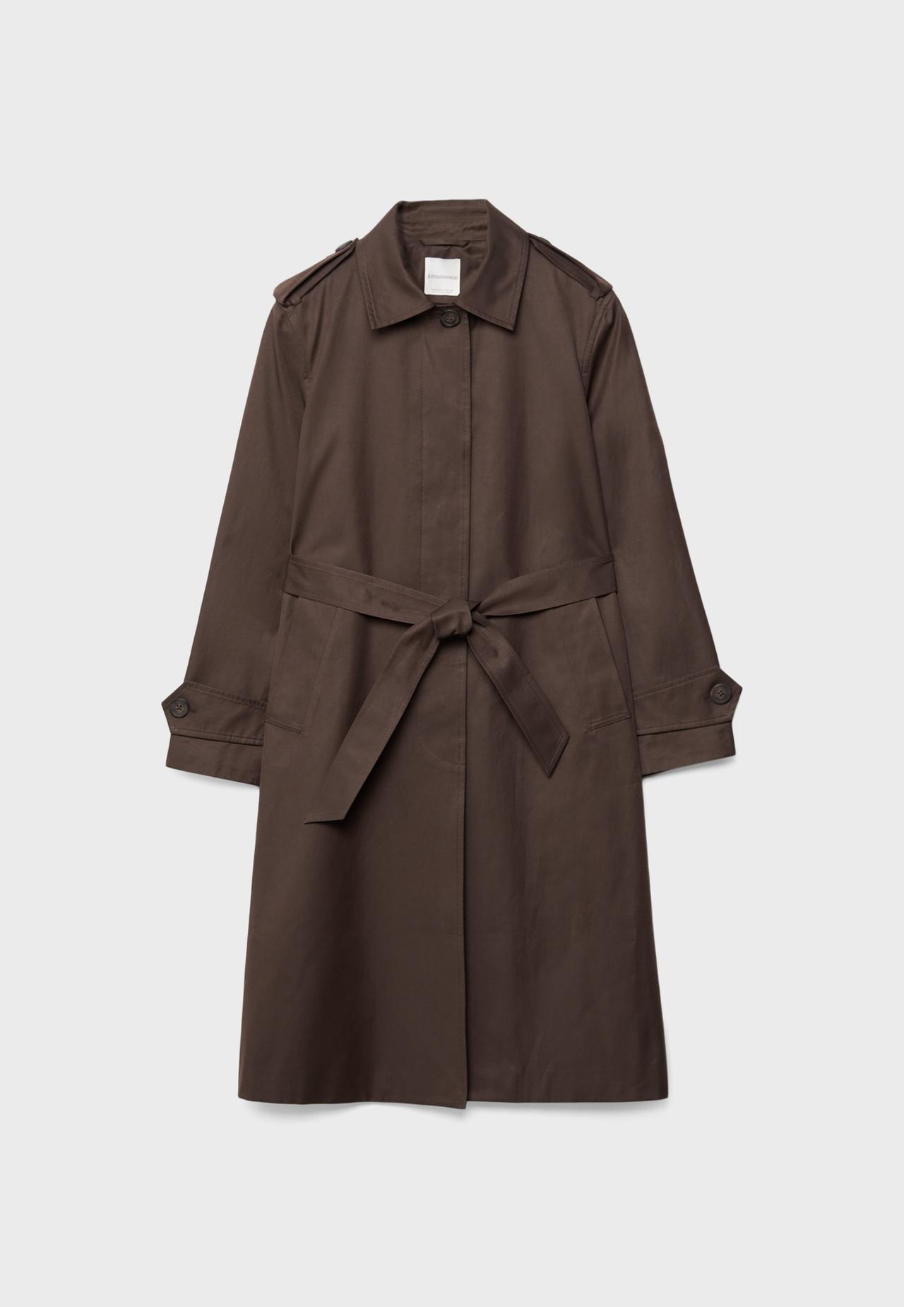 Long single-breasted trench coat — Brown