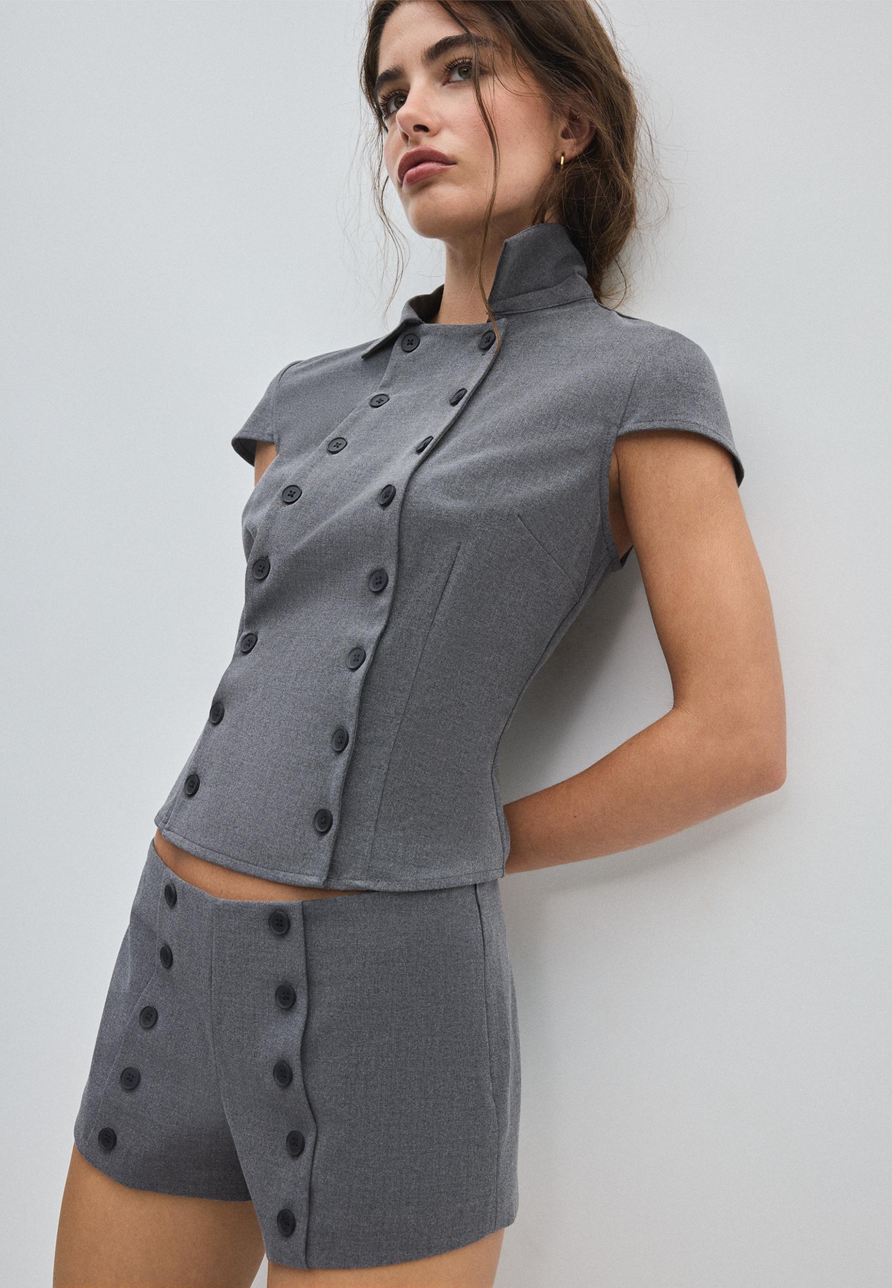 Button-detail micro shorts — Dark grey