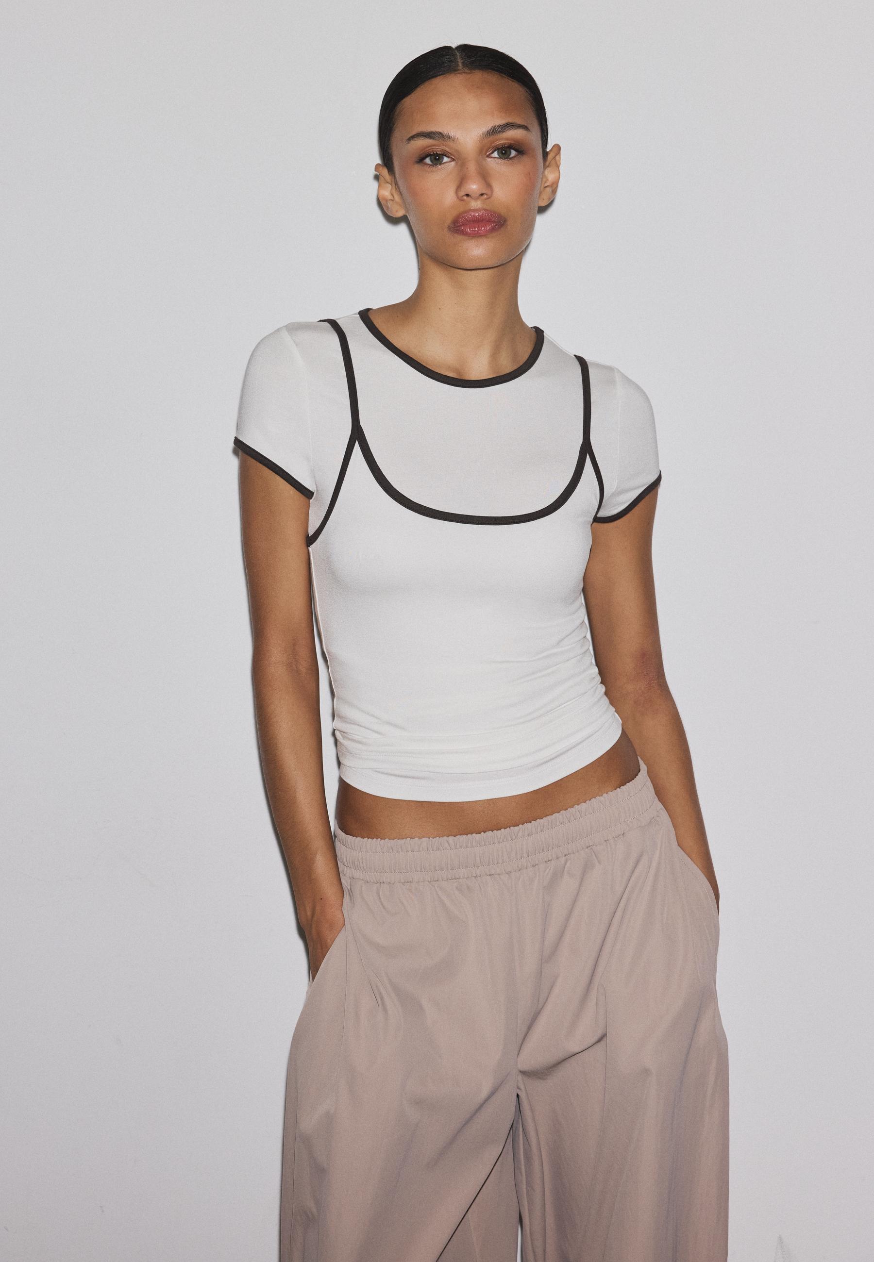Double contrast T-shirt — Ecru