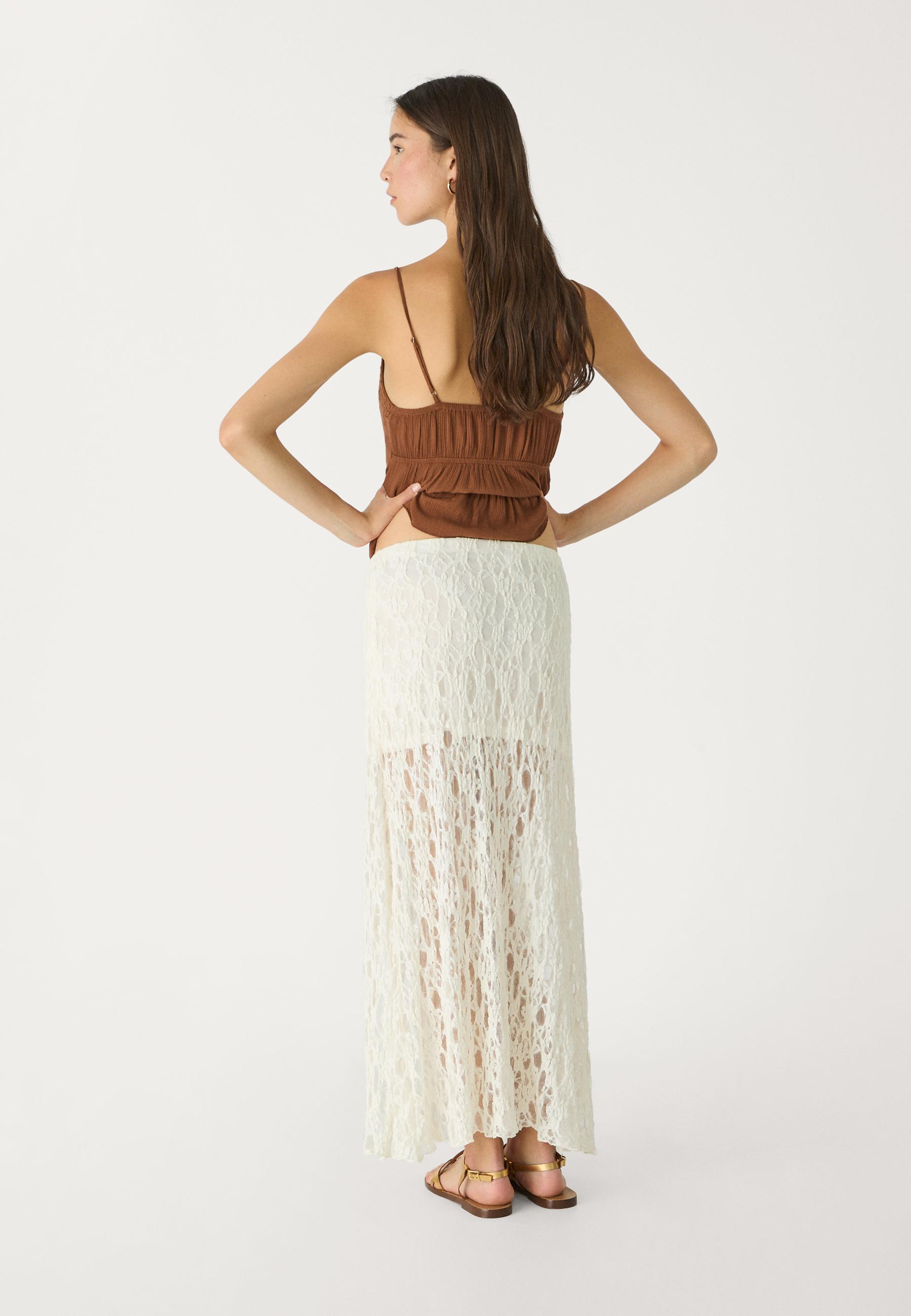Midi lace skirt with pleats - Women's fashion | Stradivarius