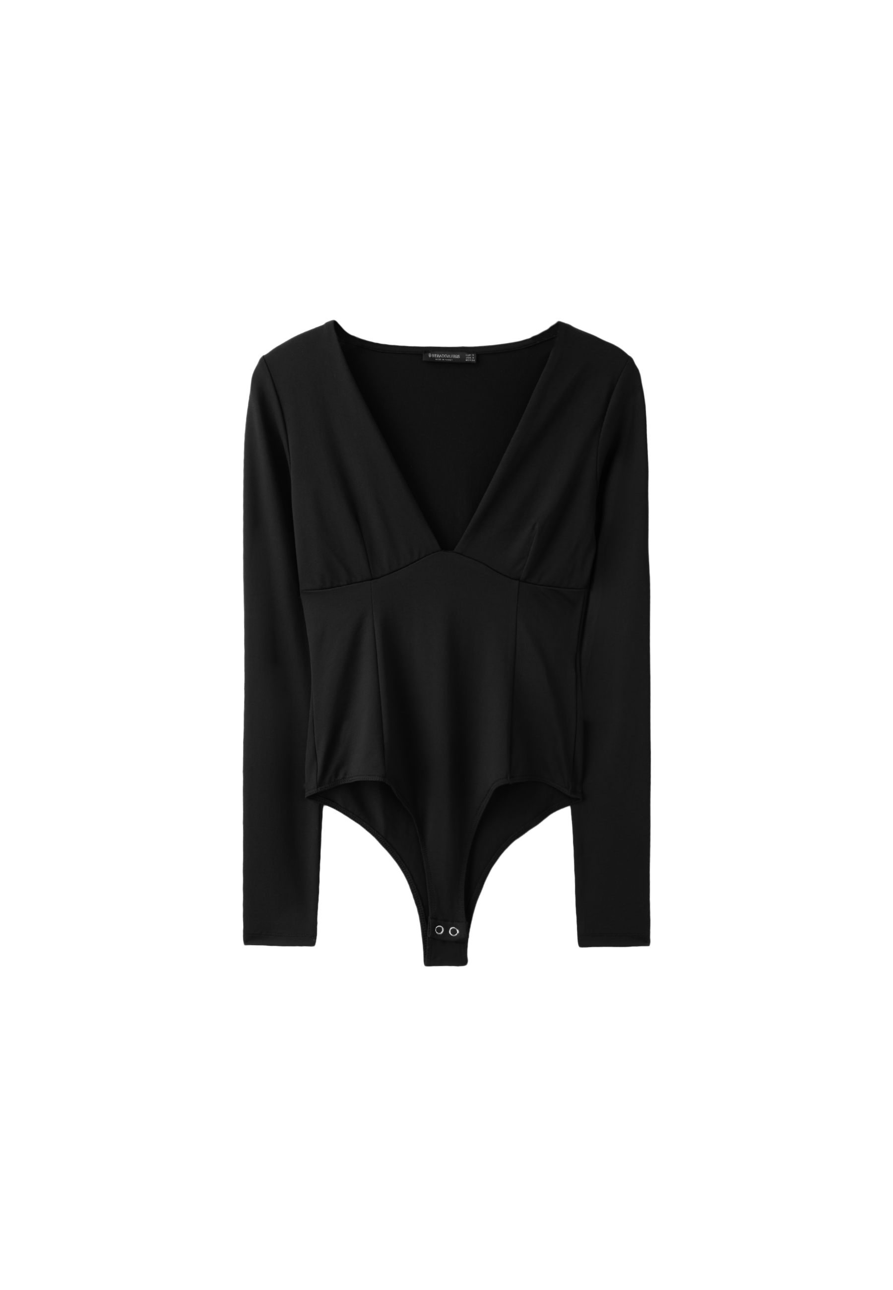 V-neck bodysuit with under-bust gathering — Black