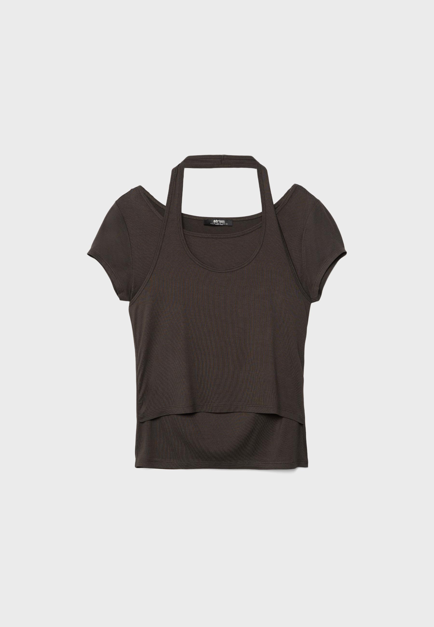 Double-layer short sleeve T-shirt — Brown