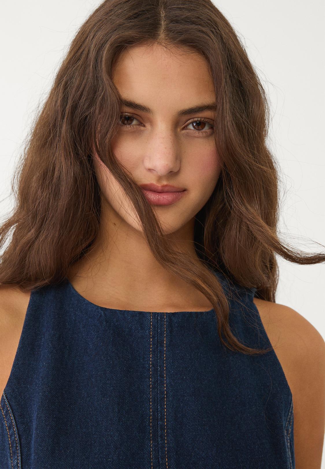 Stradivarius Vestito Pelle Vestito Corto Denim Moda Da Donna