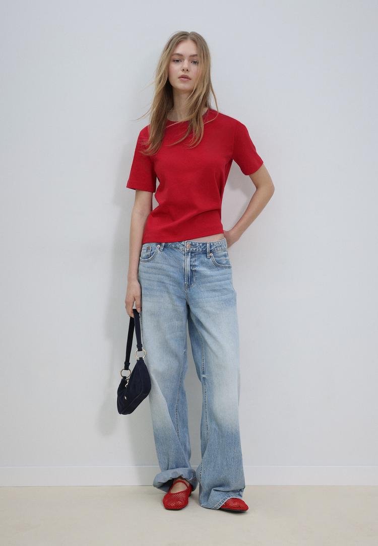 Stradivarius Βασική Μπλούζα Regular Fit Heavy Weight Κόκκινο Xl