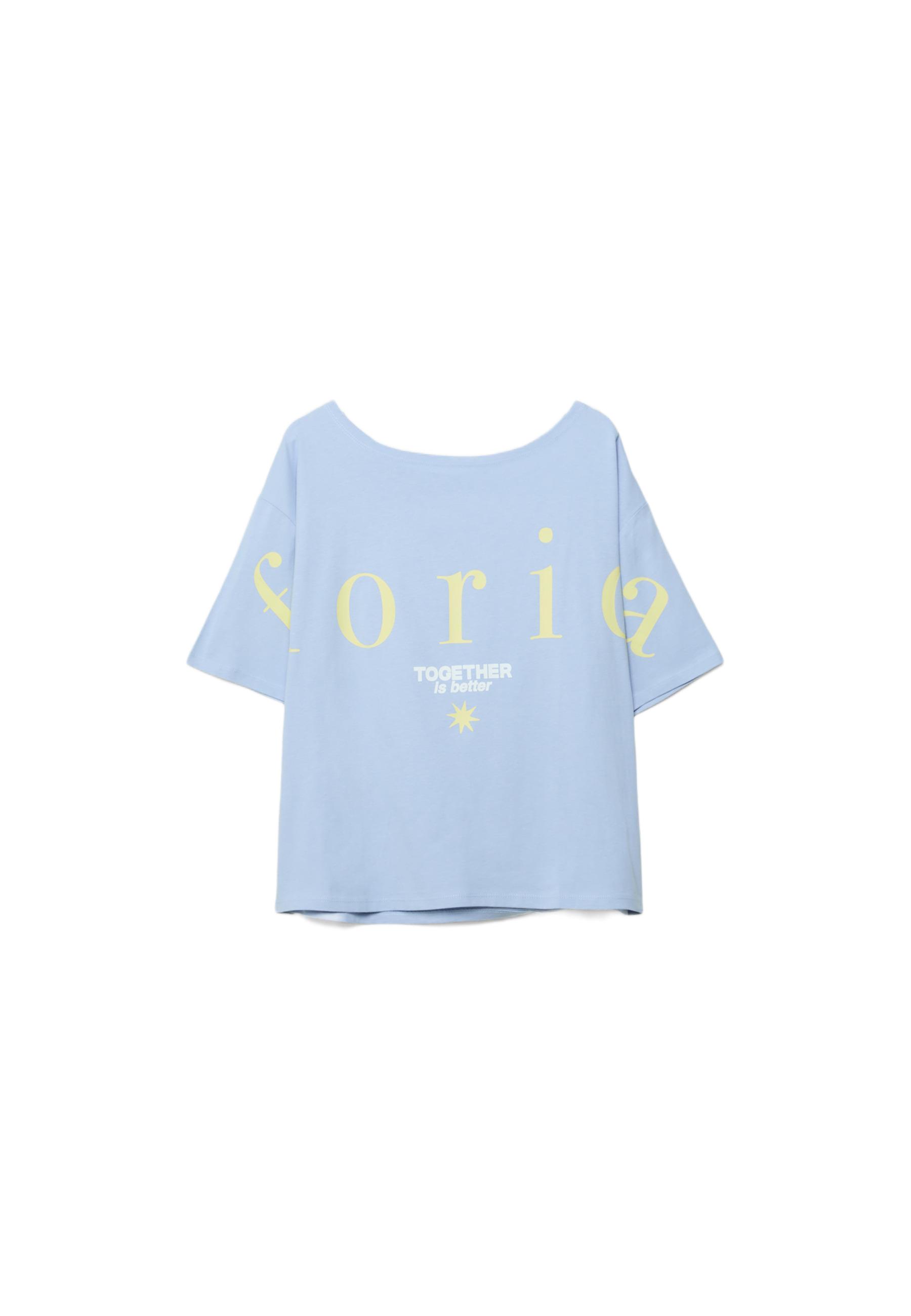 Printed boat neck T-shirt — Sky blue